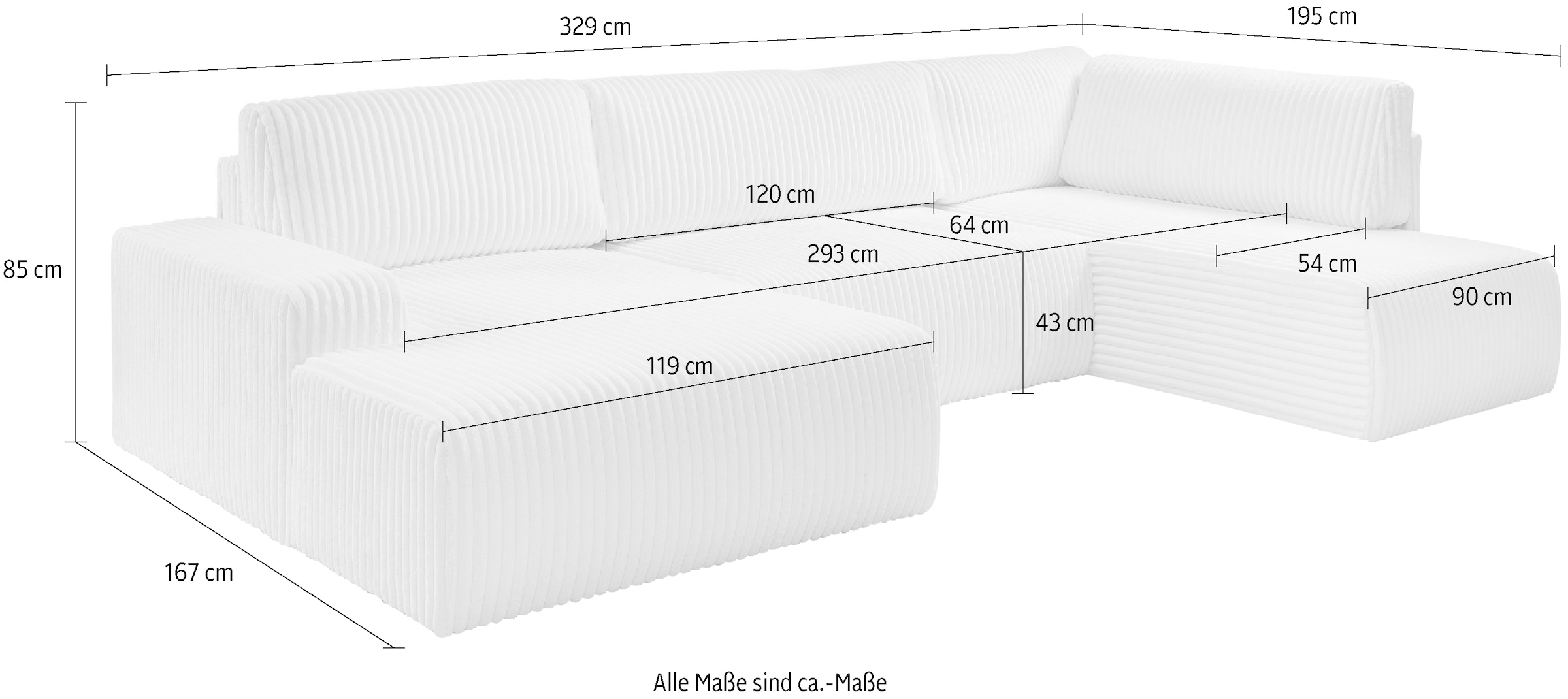 WERK2 Wohnlandschaft »Rotterdam-U, U-Form, in kuschelweichem Cord oder Breitcord«, Design Sofa mit Schlaffunktion & Bettkasten, Cord, Anthrazit