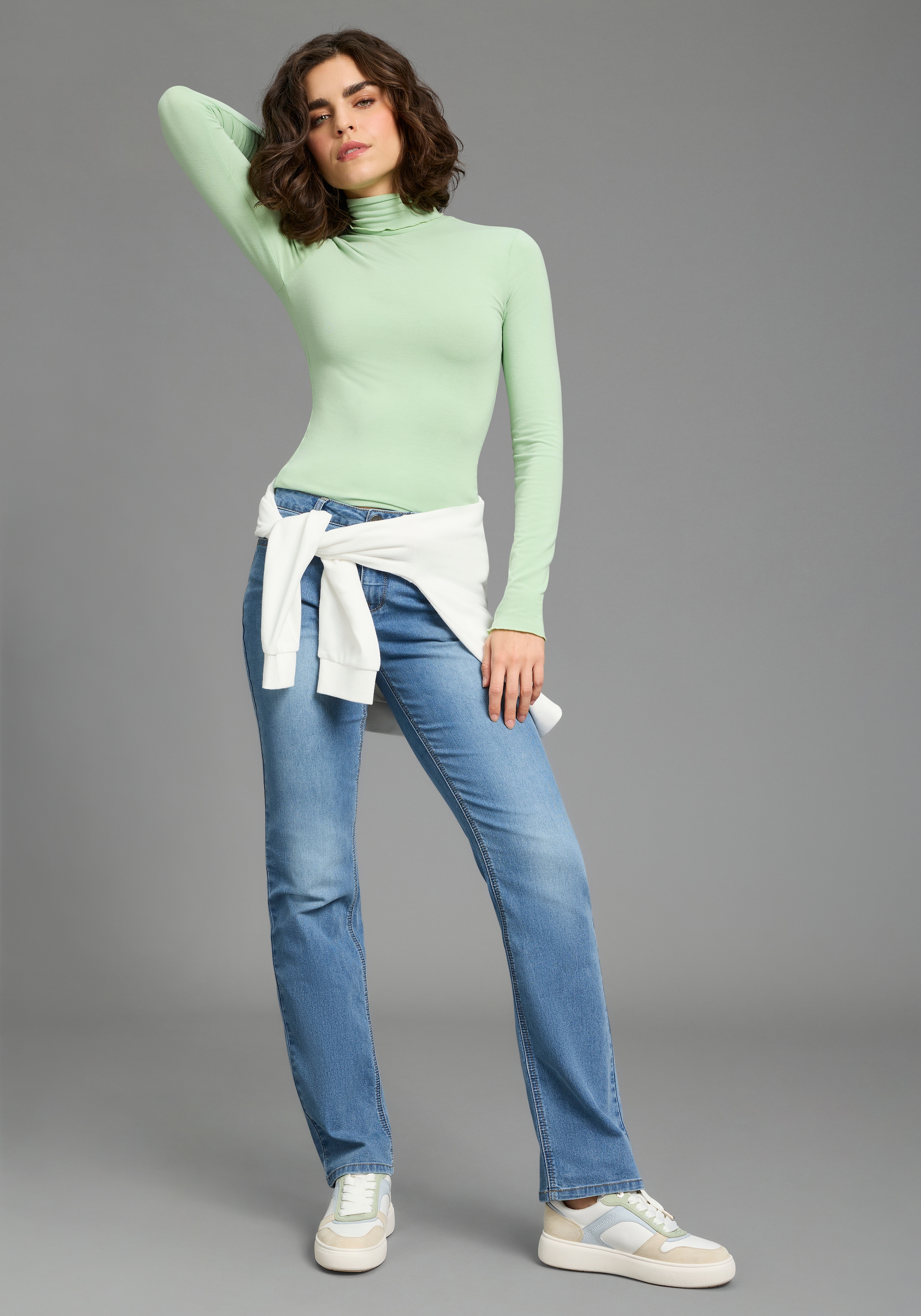 Flashlights Longsleeve mit Rollkragen, elastischer Jersey, Babylock Saum