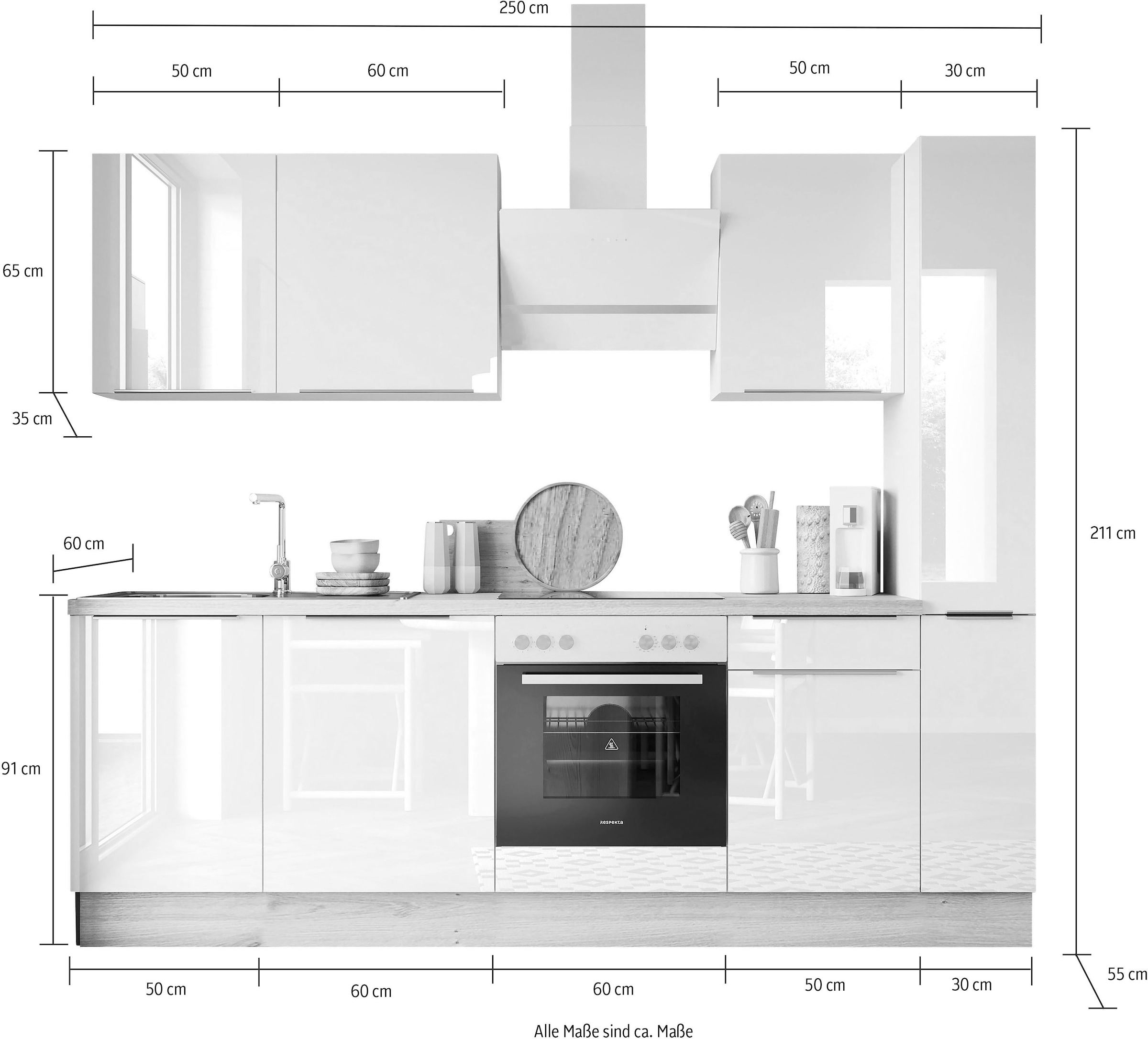 RESPEKTA Küchenzeile »Safado aus der Serie Marleen«, Breite 250 cm, mit Soft -Close im OTTO Online Shop | L-Küchen