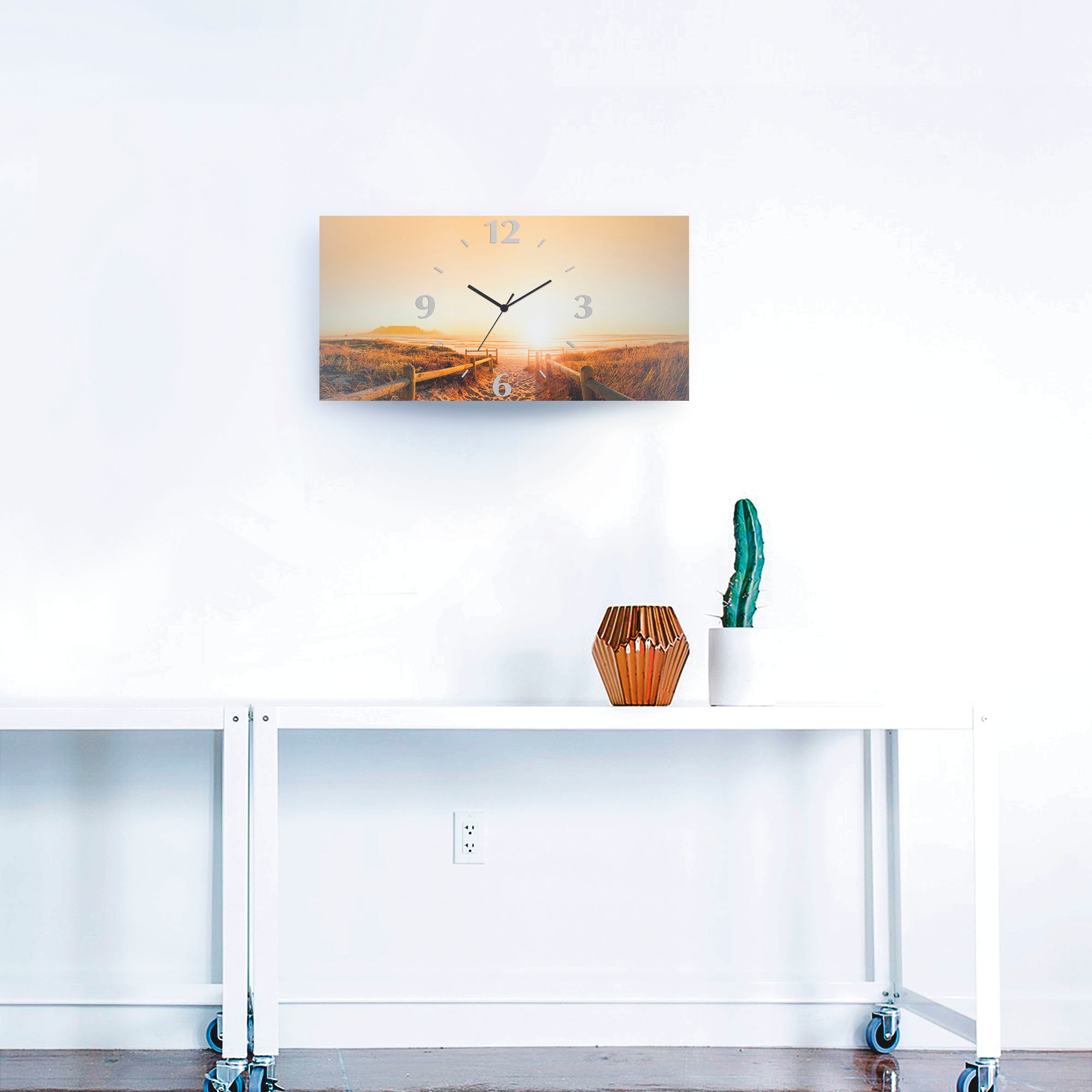 Artland Wanduhr »Sonnenuntergang Panorama Strand«, 3D Optik gebogen, mit Quarz- oder Funkuhrwerk, versch. Größen