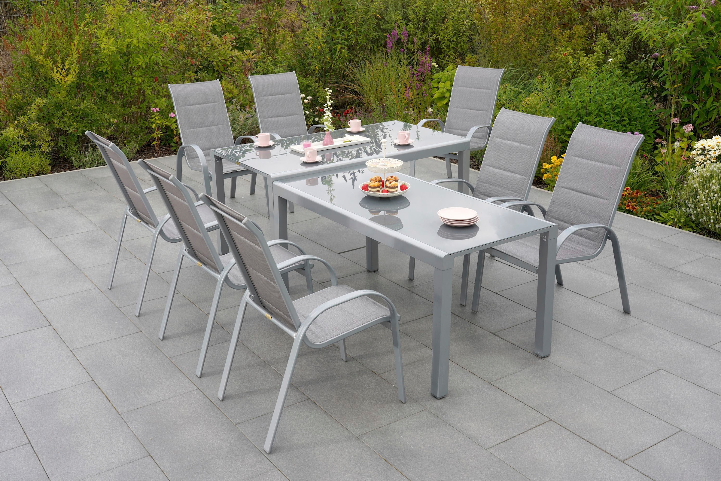 MERXX Garten-Essgruppe »Amalfi di Lusso«, (10 tlg.), mit 8 Sesseln und verstecktem zweitem Tisch zur Erweiterung