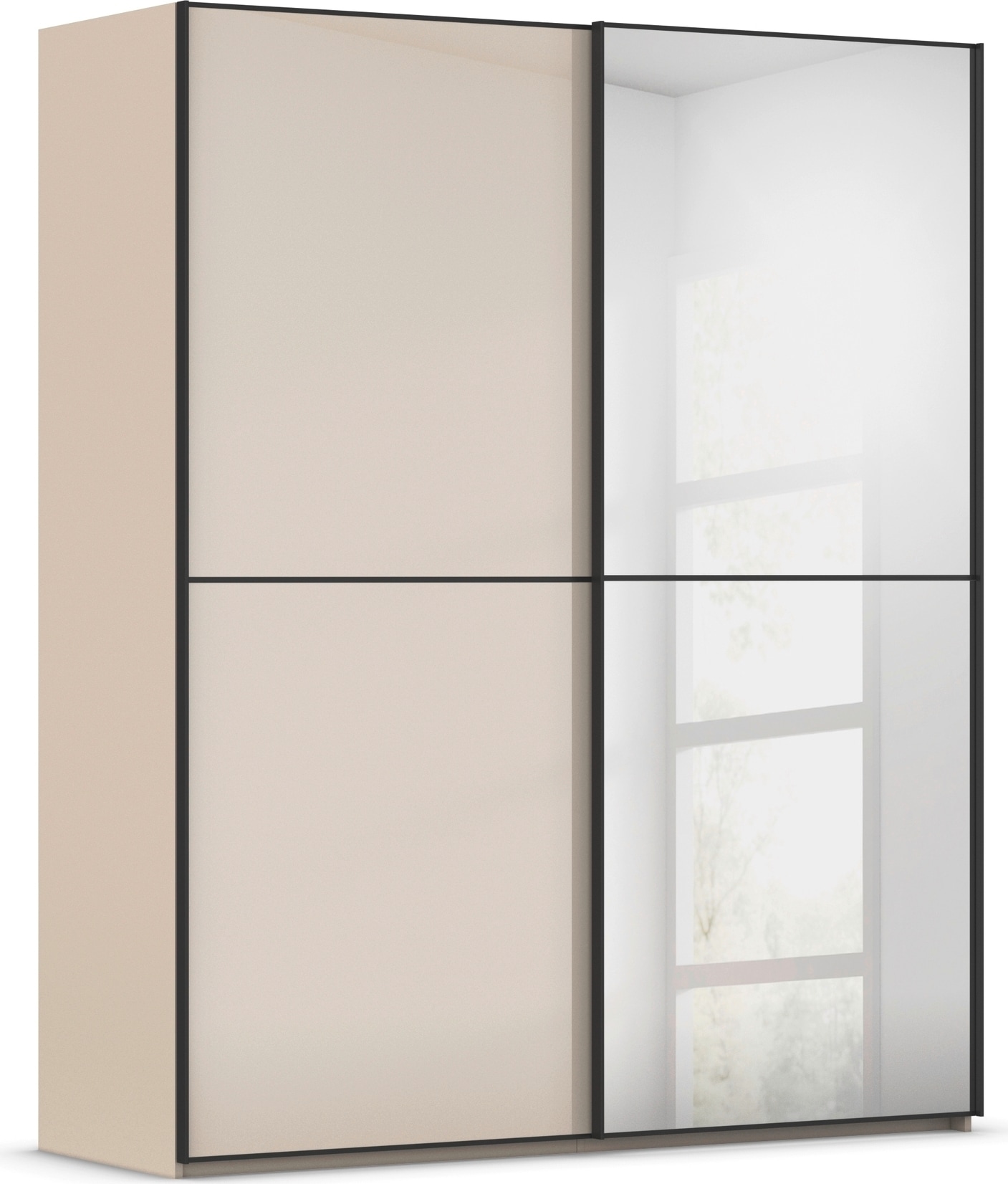 rauch Schwebetürenschrank »Kleiderschrank Schrank Garderobe Schlafzimmerschrank SCALE-DUO« edle zweigeteilte Türen Spiegel/Glas-Mix 3 Zierleisten MADE IN GERMANY