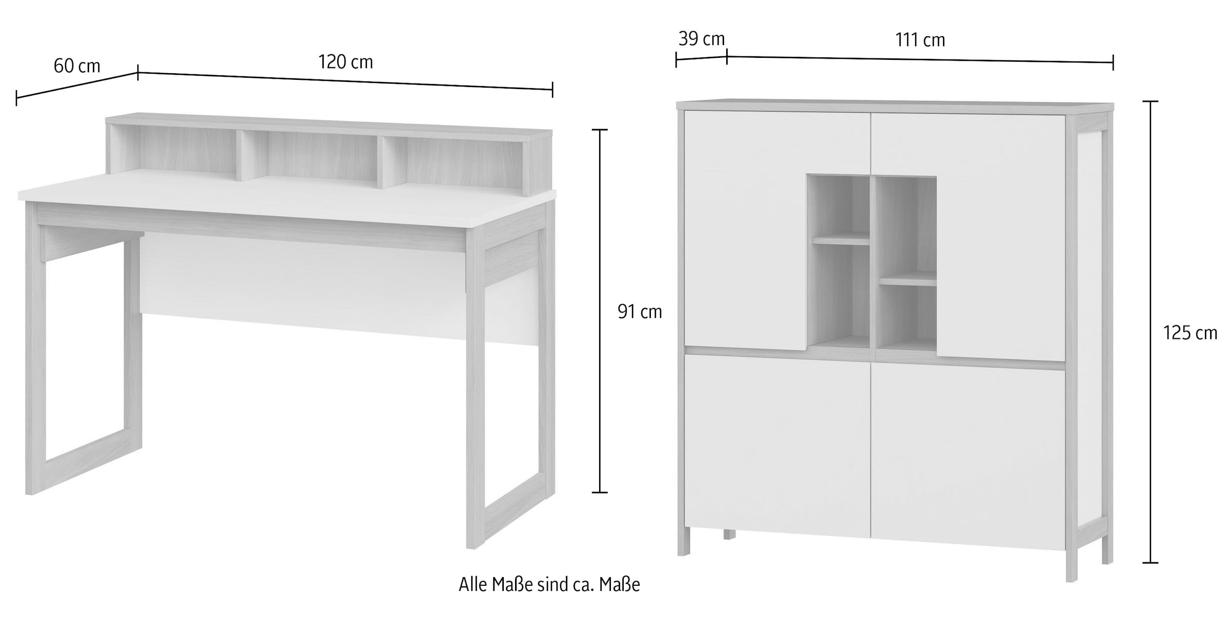Home affaire Büromöbel-Set »Stranda im Scandi-Style, Home Office, Büro in zwei Farben verfügbar«, (2 tlg.), enthält Schreibtisch, Highboard
