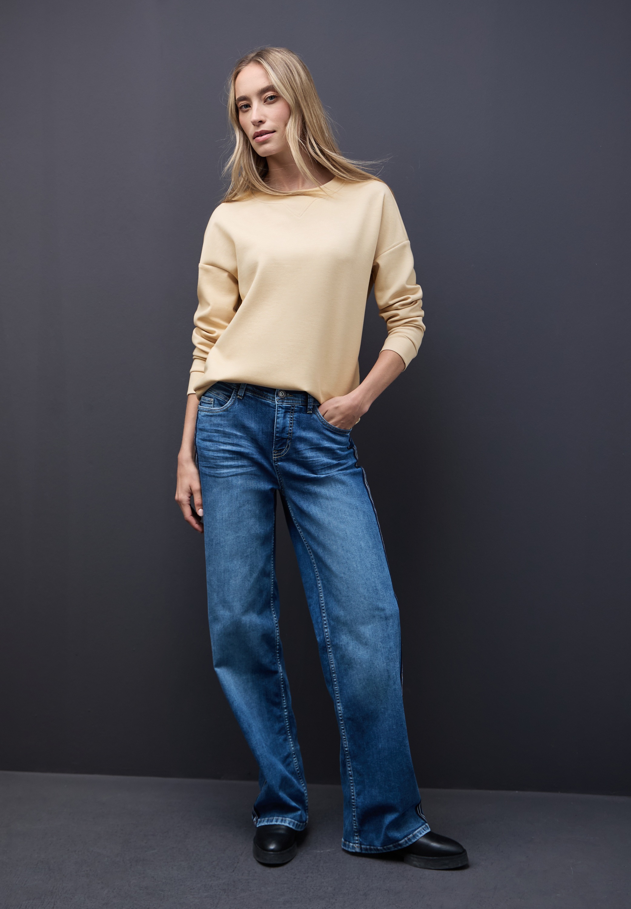 STREET ONE Sweater , Rundhals mit Ripp-Detail
