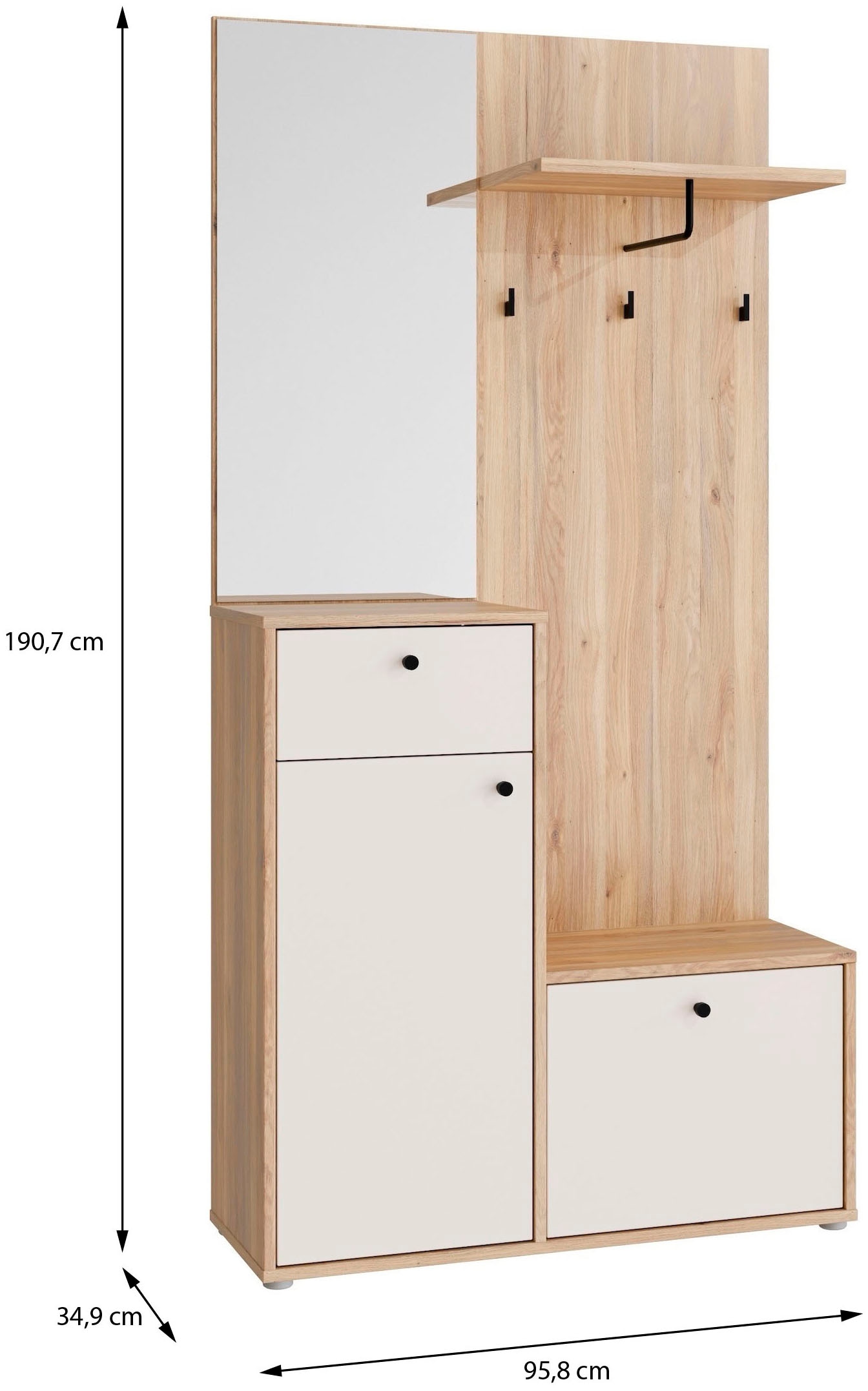 FORTE Kompaktgarderobe Metallgriffe Schwarz B/H/T 95,8/190,7/34,9cm Soft Close, Vollauszug