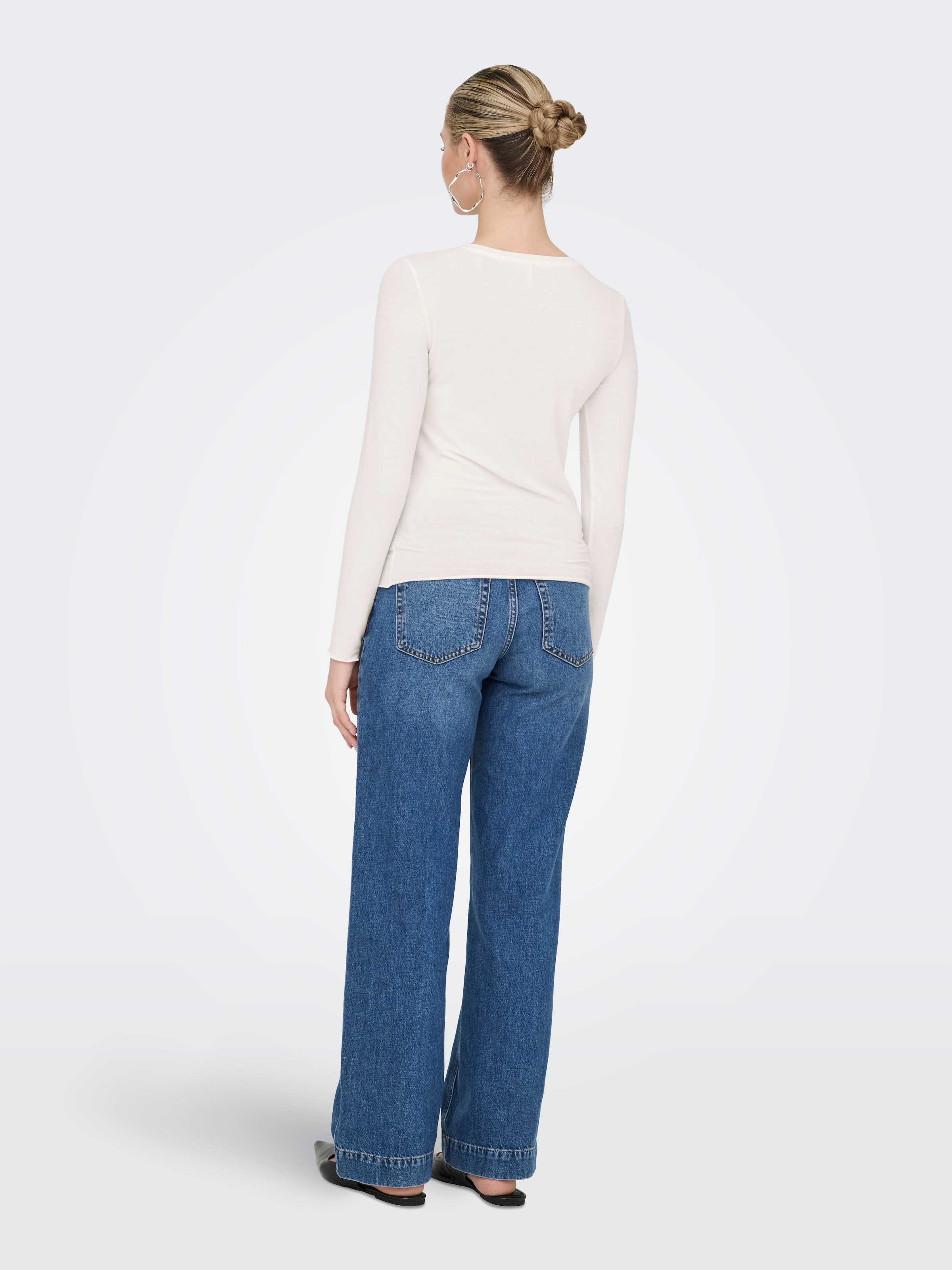 ONLY Langarmshirt »ONLVIRRO O NECK L/S TOP BOX JRS« Materialmix, regular fit