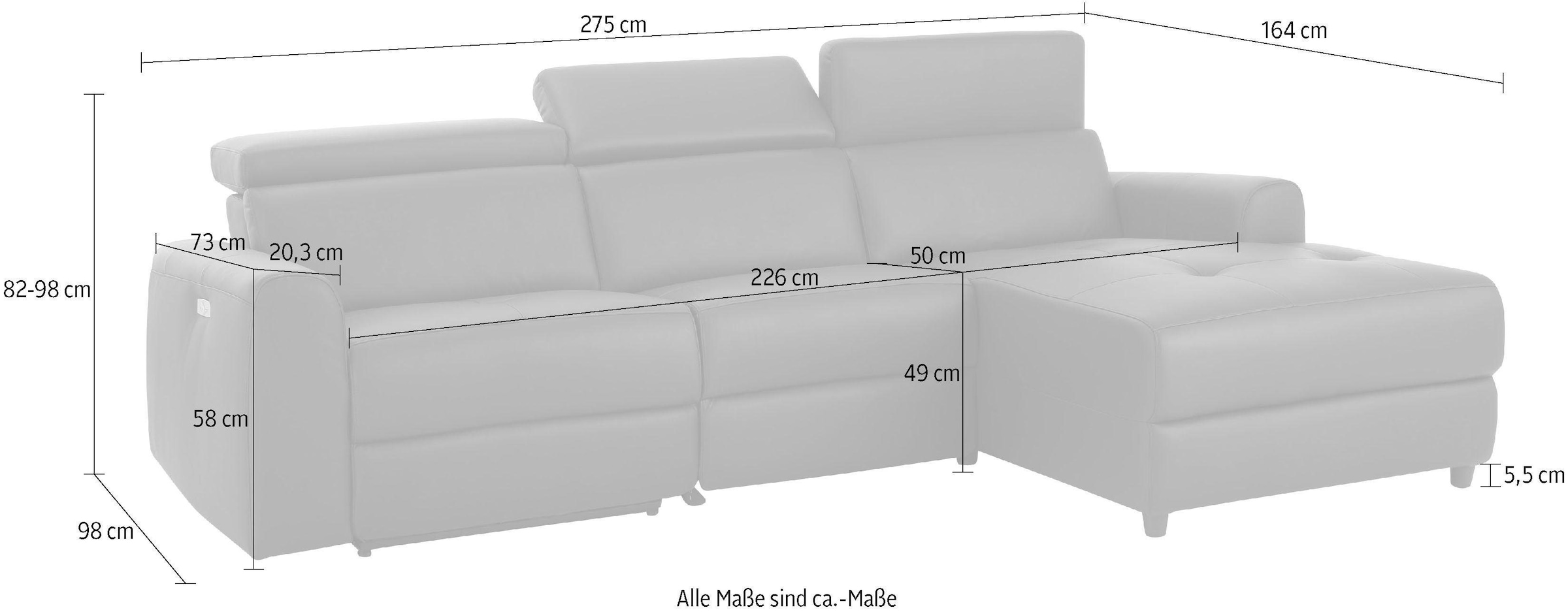 Home affaire Ecksofa »Sentrano, L-Form,«, 275 cm, man. o. elektr. Relaxfunktion und USB/Kopfverstellung