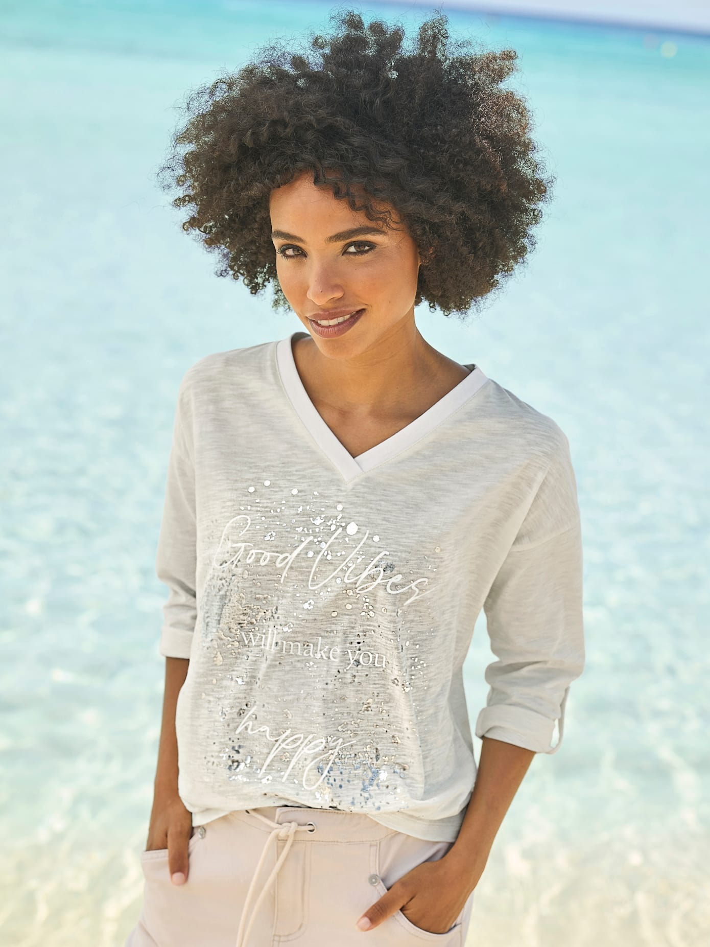 Heine Damen 3/4-Arm-Shirt »Shirt« 1 Stk. tlg. in beige, Größe 48