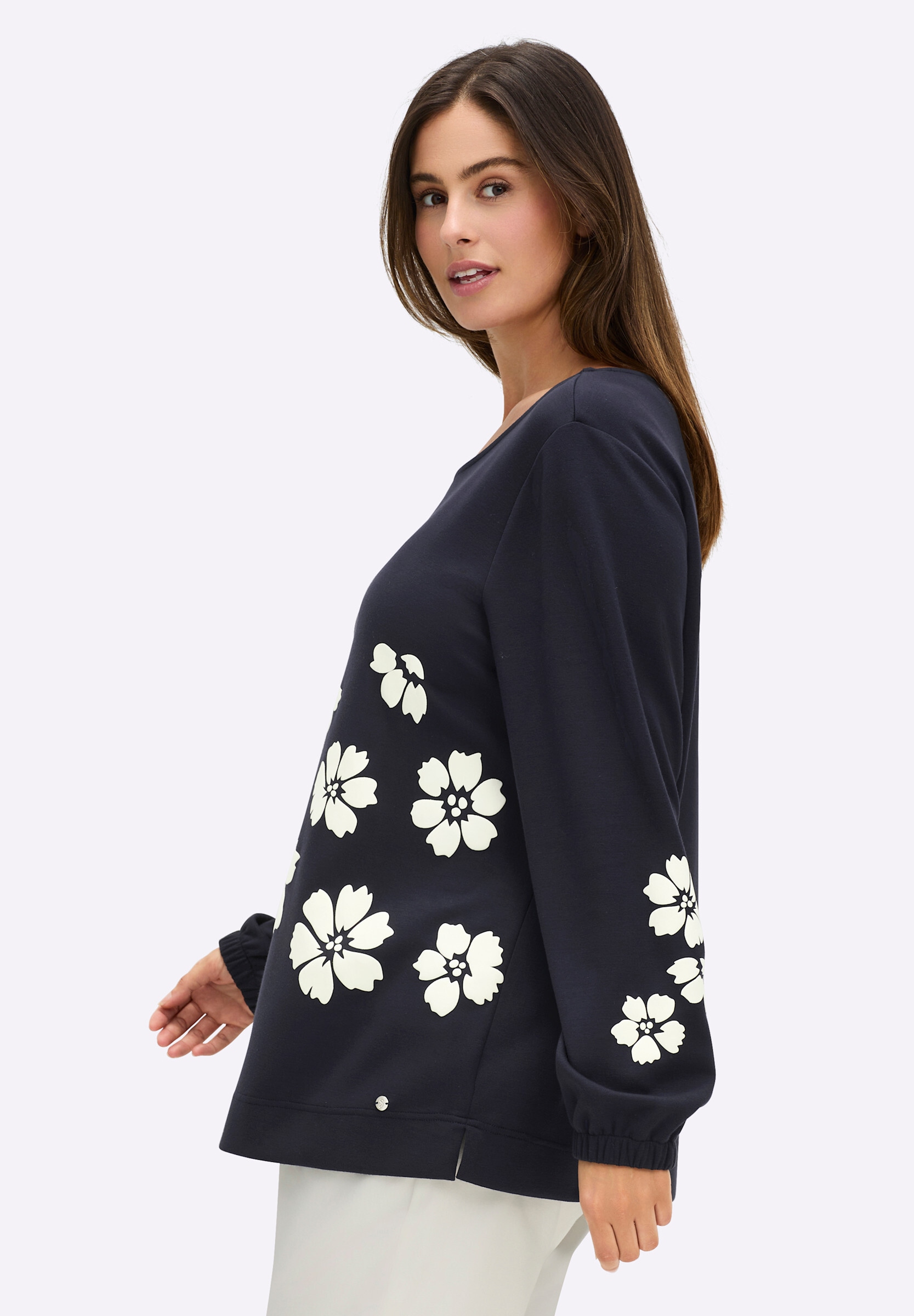 Sheego Sweatshirt »Sweatshirt Sweatshirt mit gummierten Blüten«
