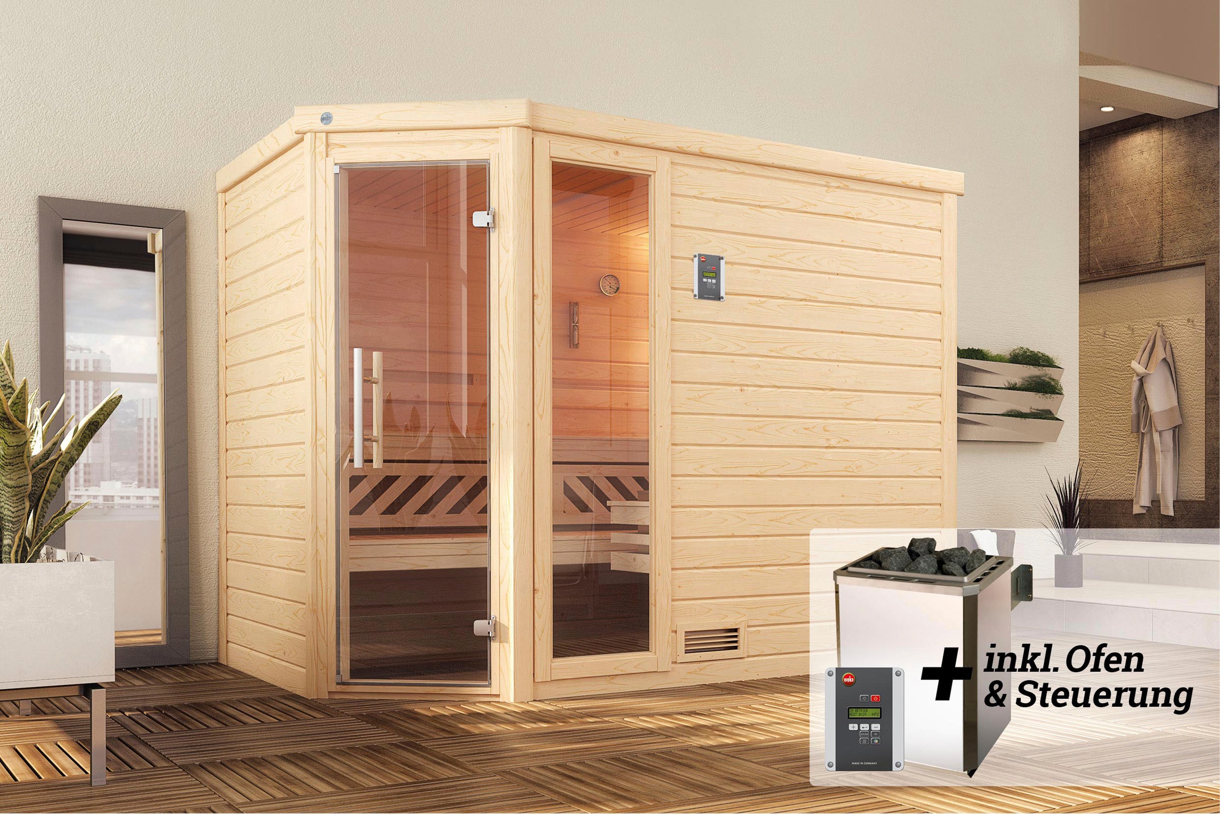 weka Sauna »Turku« Set,  7,5 kW-Ofen mit digitaler Steuerung
