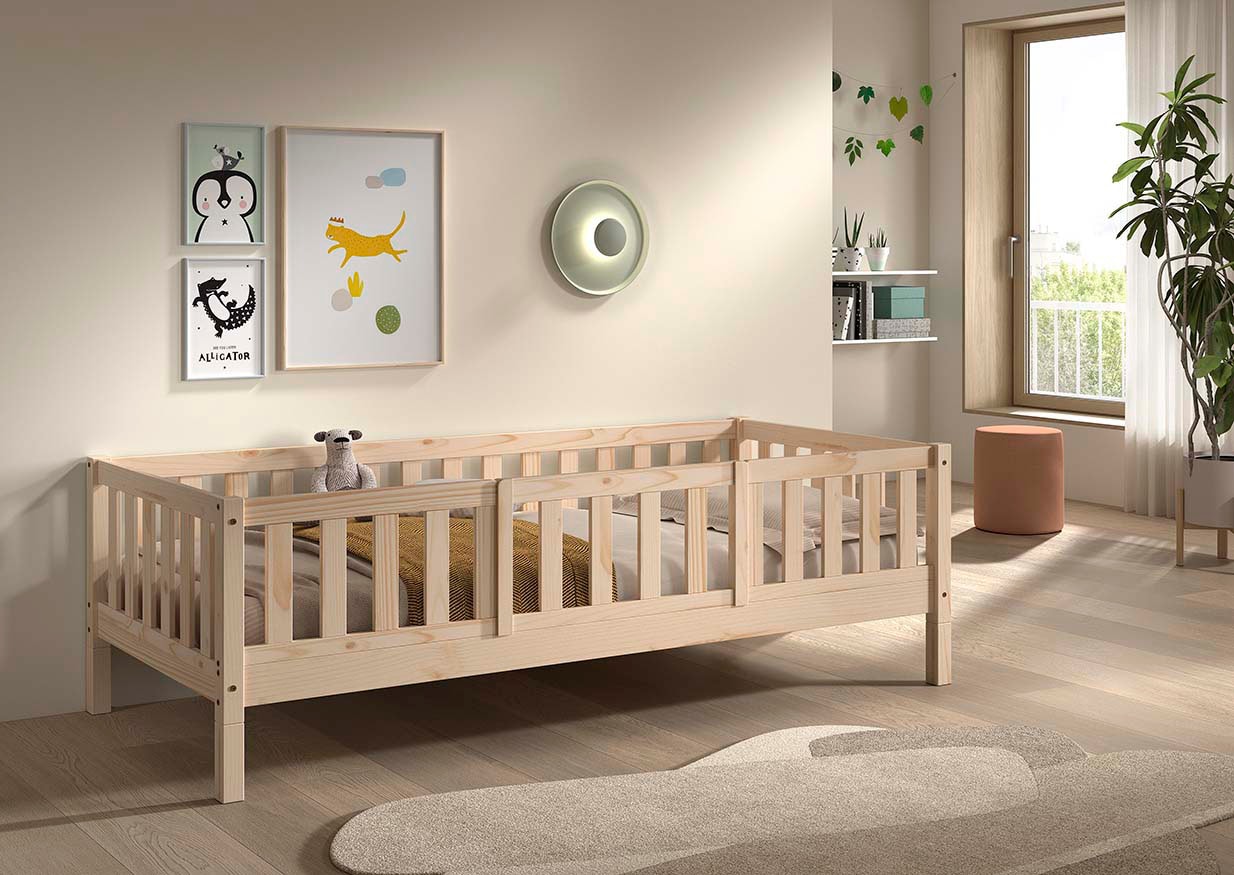 Vipack Kinderbett »Dallas, massiv Bett, Rausfallschutz, umbaubar vom Boden- zum Daybett« inkl. Rolllattenrost und Sprossenumrandung, 90 oder 140x200 cm breit,  stabil und standfest gebaut, wahlweise Kiefer massiv natur oder weiß