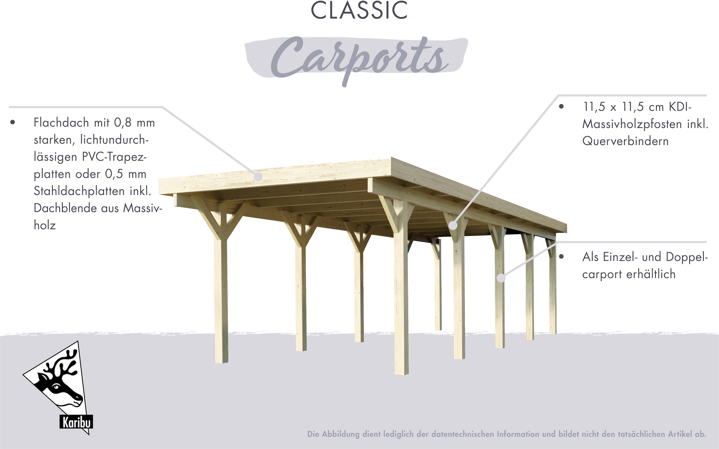 Karibu Einzelcarport »Classic 1« Massivholz 250 cm braun