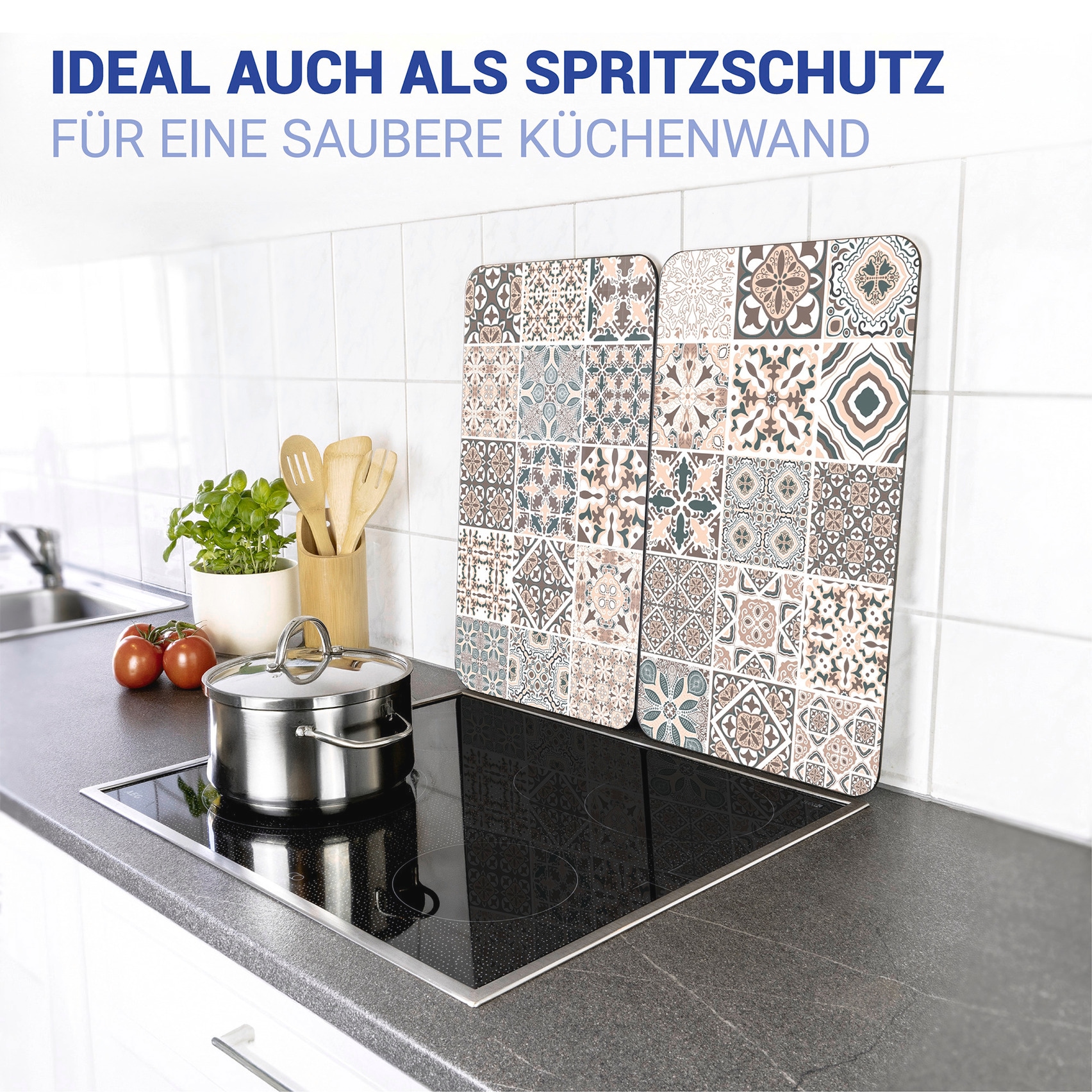 WENKO Herd-Abdeckplatte »Universal Modell Kachel« Herdabdeckung für alle Herdarten, kratzfest, mit rutschfesten Füßen