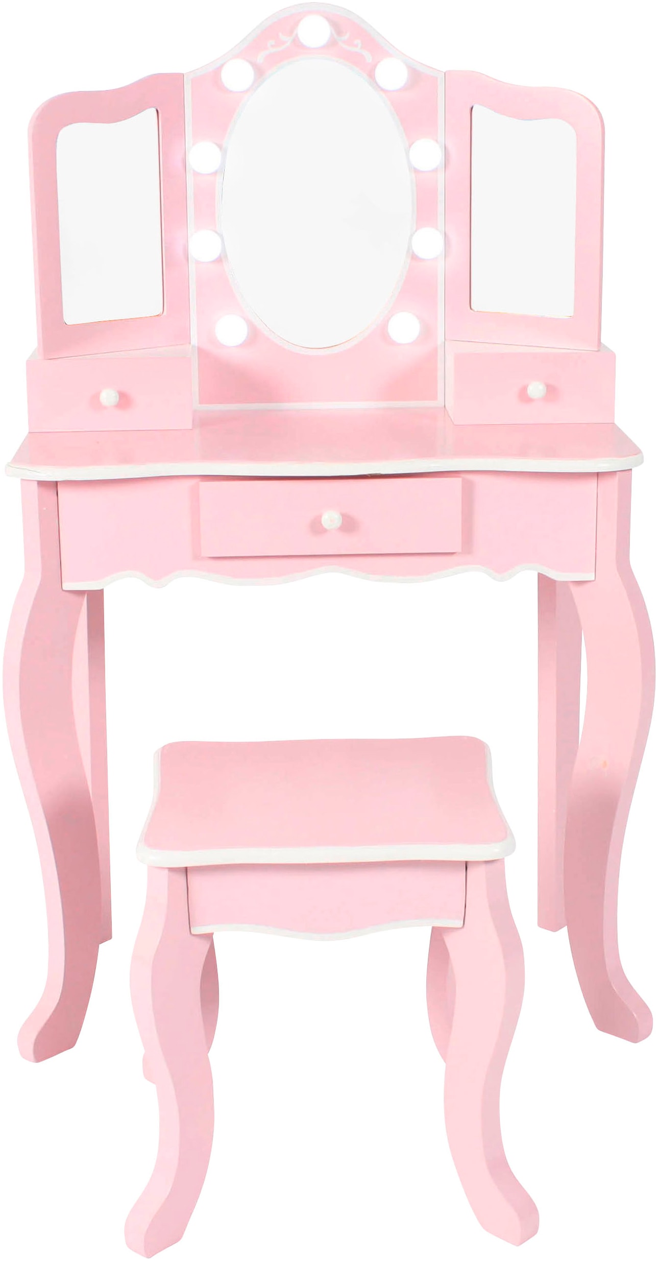 chic2000 Schminktisch »pastellrosa« mit großen LED-Lichter rund um den Spiegel und Hocker in rosa, Größe B/H/T: 31 cm x 100 cm x 31 cm