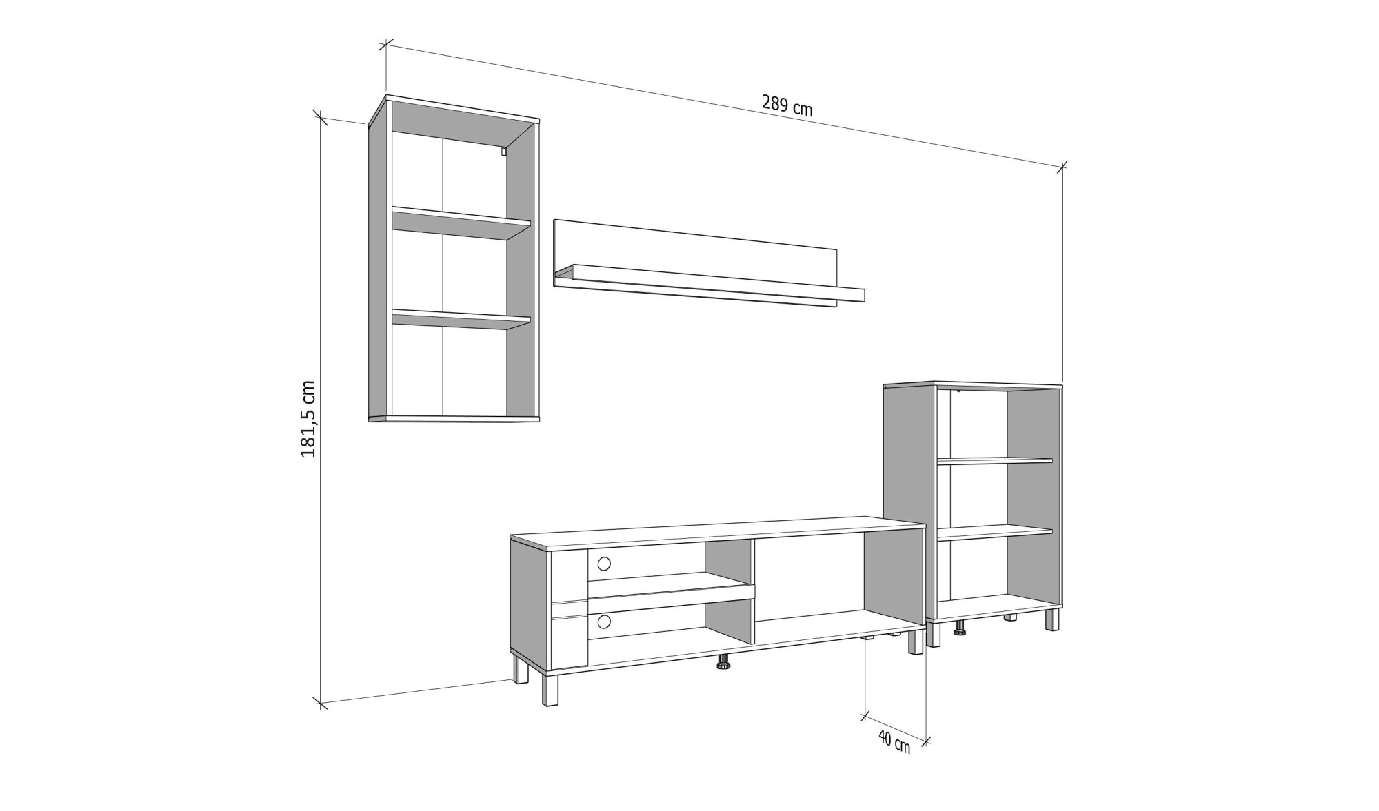 Home affaire Wohnwand »Sheffield, inkl. TV-Board, Highboard, Hängevitrine und Wandregal«, (Komplett-Set, 4 St.), Getöntes Glas, 2D-beschichtetes MDF-Profil, Heißprägedetails