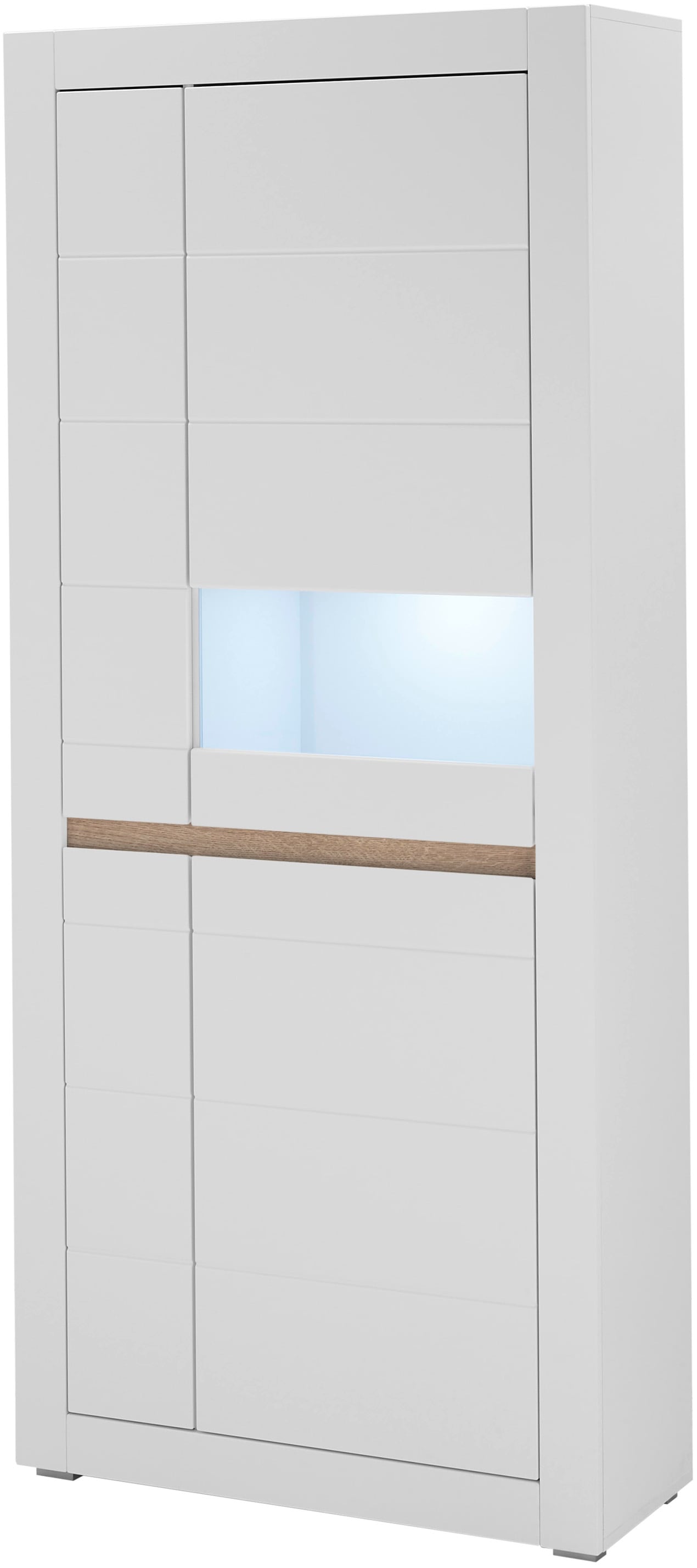 INOSIGN Vitrine »Chester, Hochschrank mit Stauraum, Glasvitrine, Anrichte, Weiß Matt«, (1 St.), austauschbare Blende in der Griffleiste, zeitloses Design, 85 cm breit
