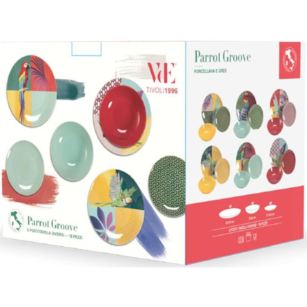 Villa d'Este Teller-Set »Geschirr-Set Parrot Groove«, (Set, 18 tlg.)