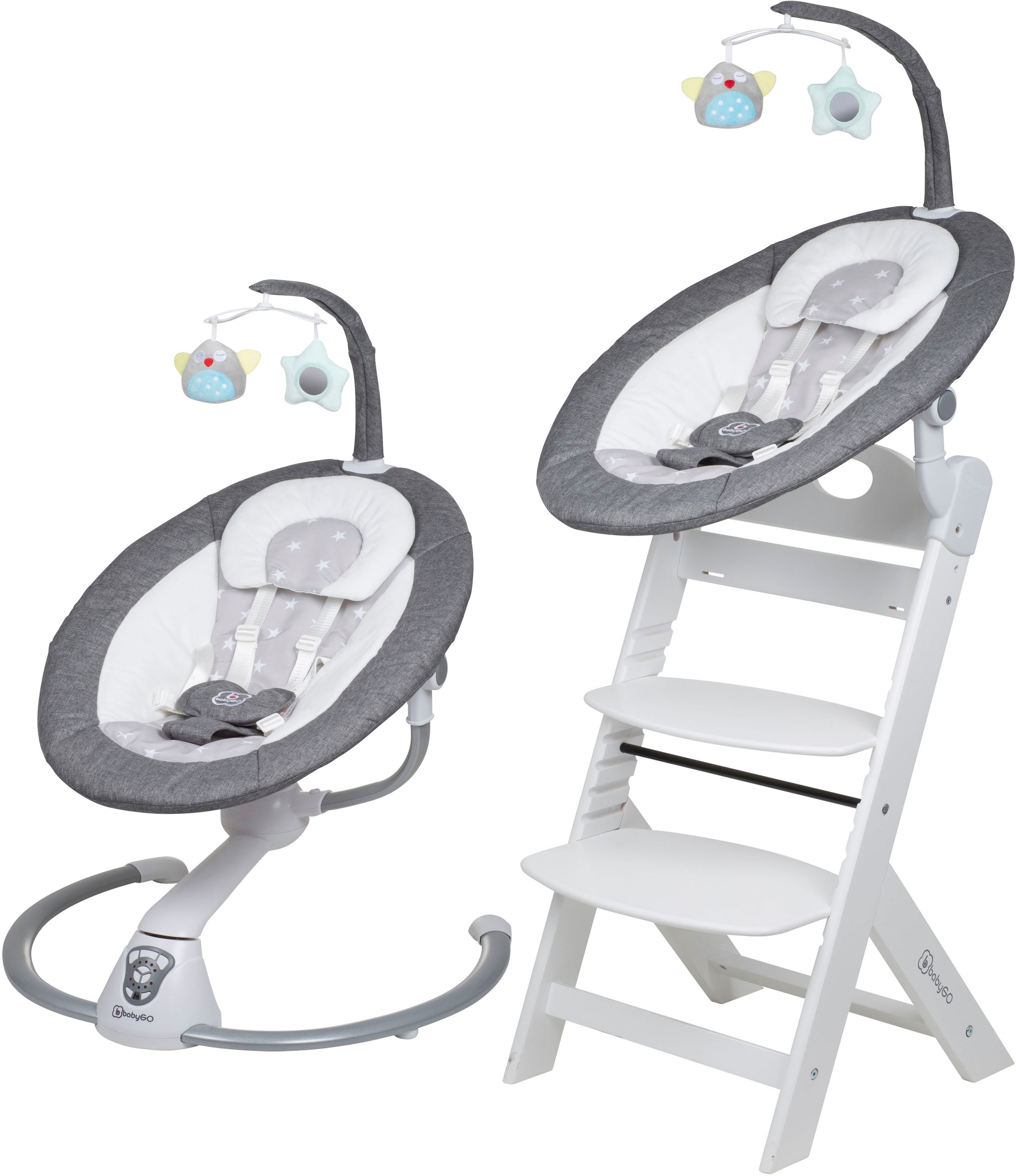 BabyGo elektrischer Babywippe Shop OTTO Set, mit weiß/hellgrau«, Spielbogen inkl. Online Homey »Family Hochstuhl