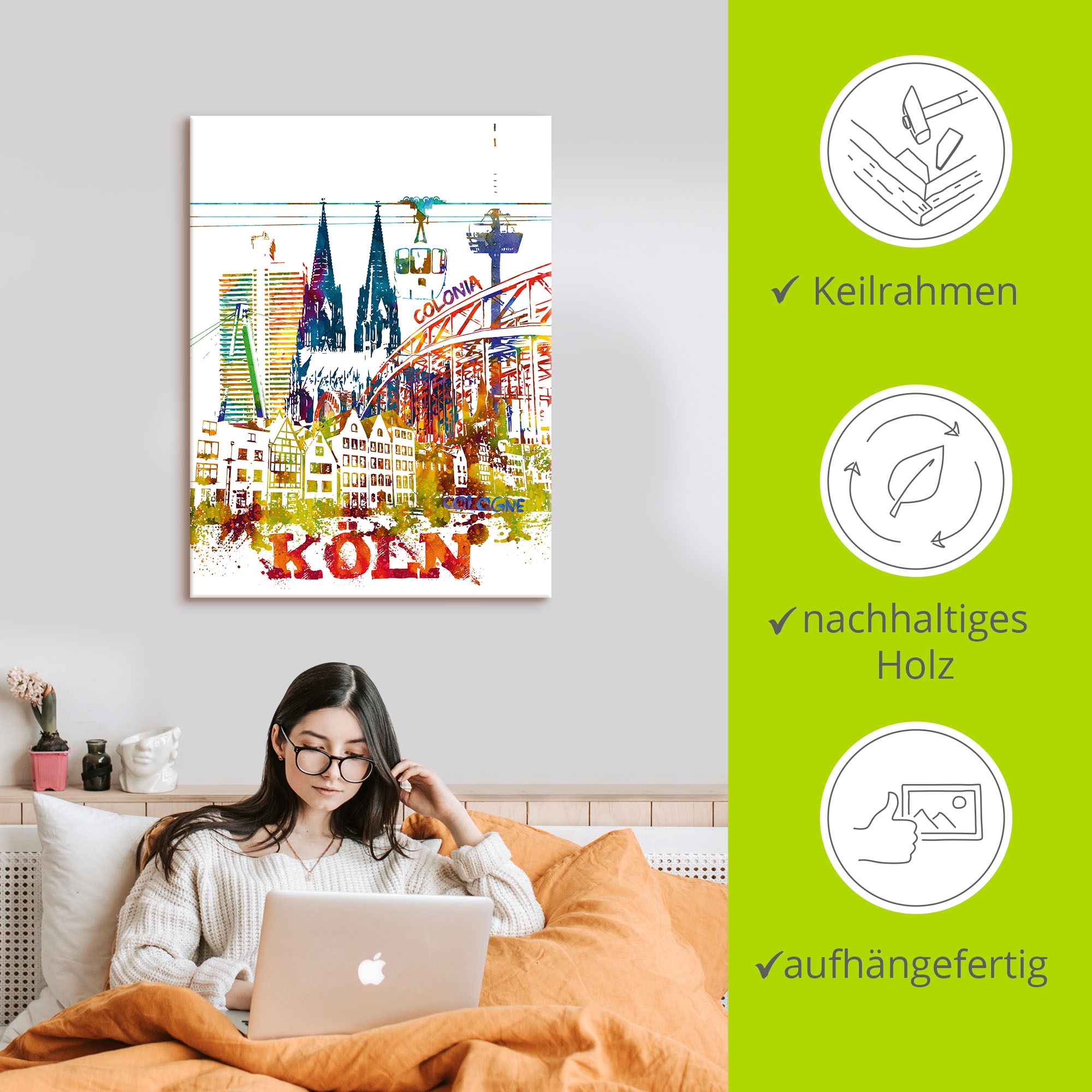 Artland Leinwandbild »Köln Dom Grafik«, Köln, (1 St.), auf Keilrahmen gespannt