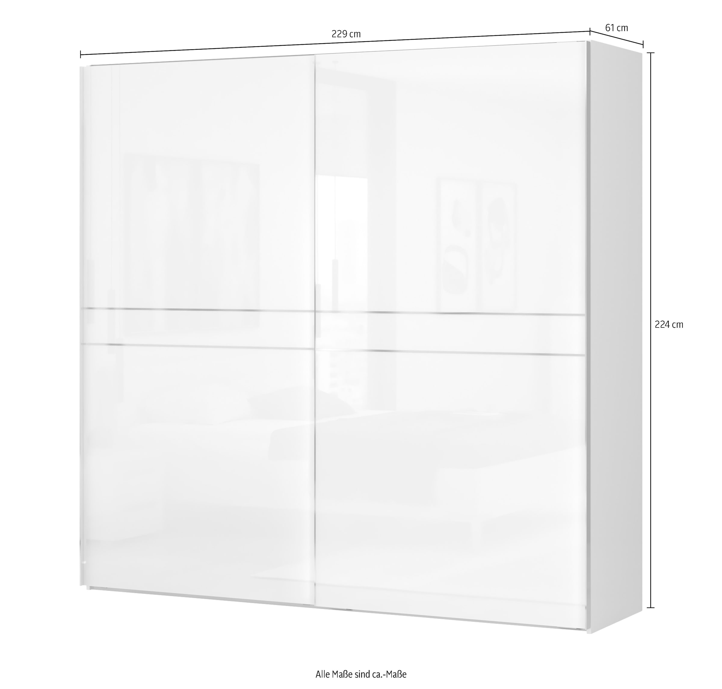 Places of Style Schwebetürenschrank »Piano, FSC-zertifiziert, mit Einlegeböden und Kleiderstangen«, (in 3 Breiten, 224cm hoch), UV lackiert, hochglänzend, mit Soft-Close Funktion, in beige oder weiß