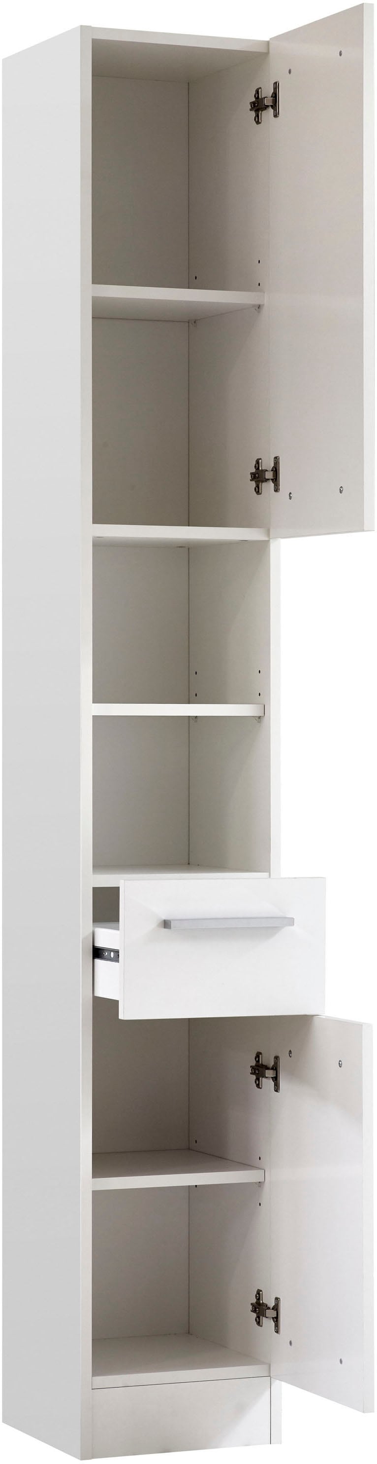 Saphir Hochschrank »Quickset 335 Badschrank 30 cm breit, 2 Türen, 1 Nische, 1 Schublade«, Badezimmer-Hochschrank, Weiß Glanz, Griffe in Chrom glänzend
