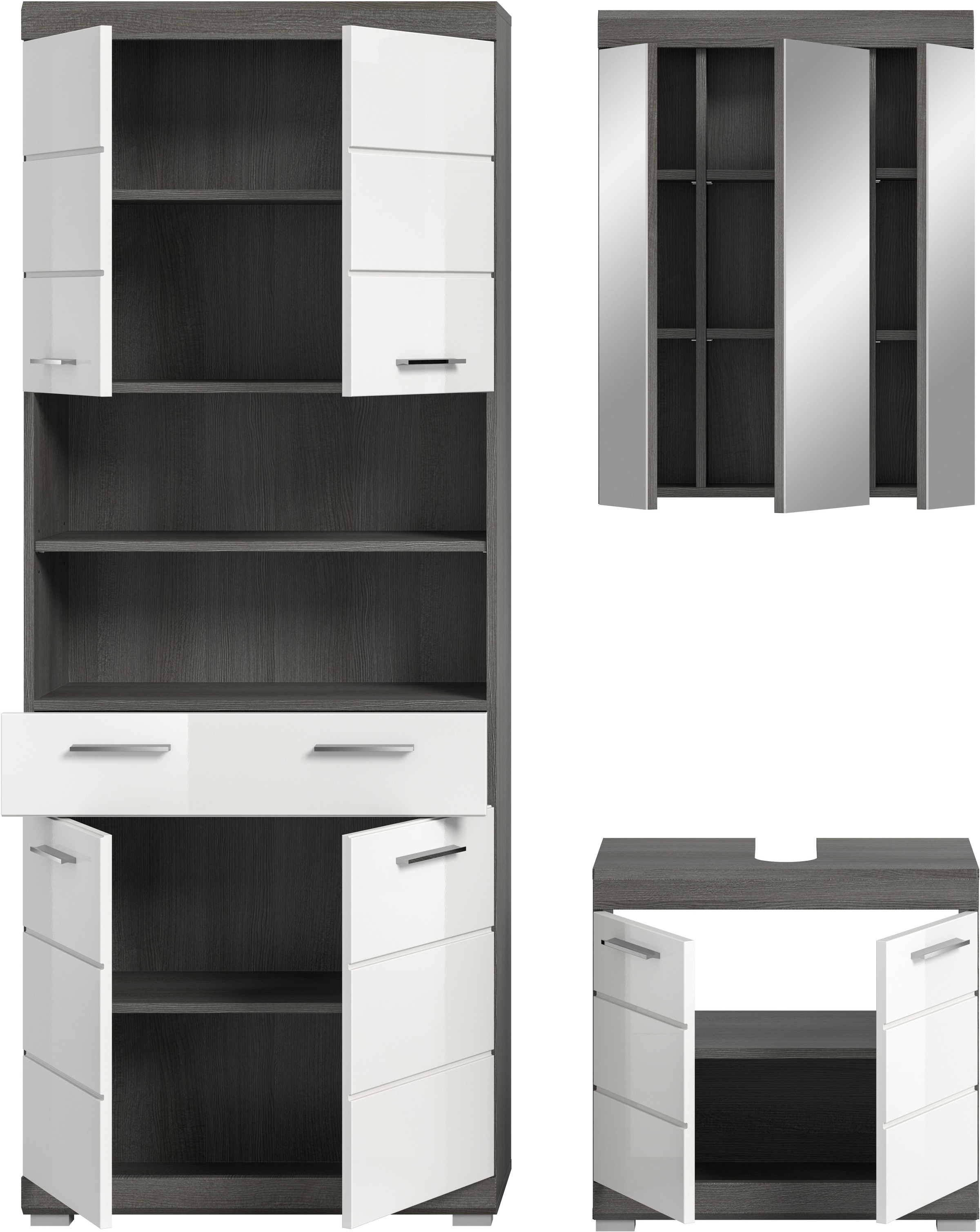 INOSIGN Badmöbel-Set »SIENA, TOPSELLER!, Breite 149cm, 3-teiliges Set« Set, bestehend aus: Hochschrank, Waschbeckenunterschrank & Spiegelschrank, 3 Stk. tlg.