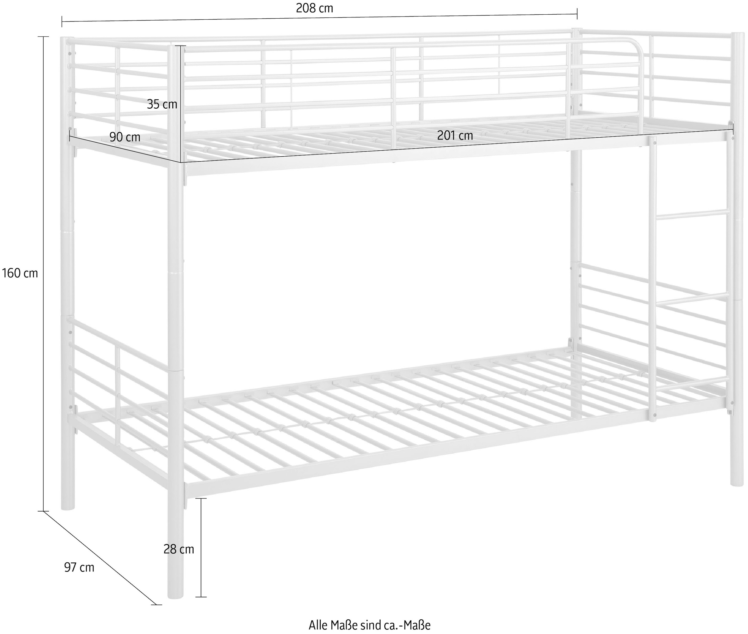 Lüttenhütt Etagenbett »Hayo, Metallbett, Stockbett, in mehreren Farben, schlicht und elegant«, teilbar zu zwei Einzelbetten, perfekt für kleine Räume