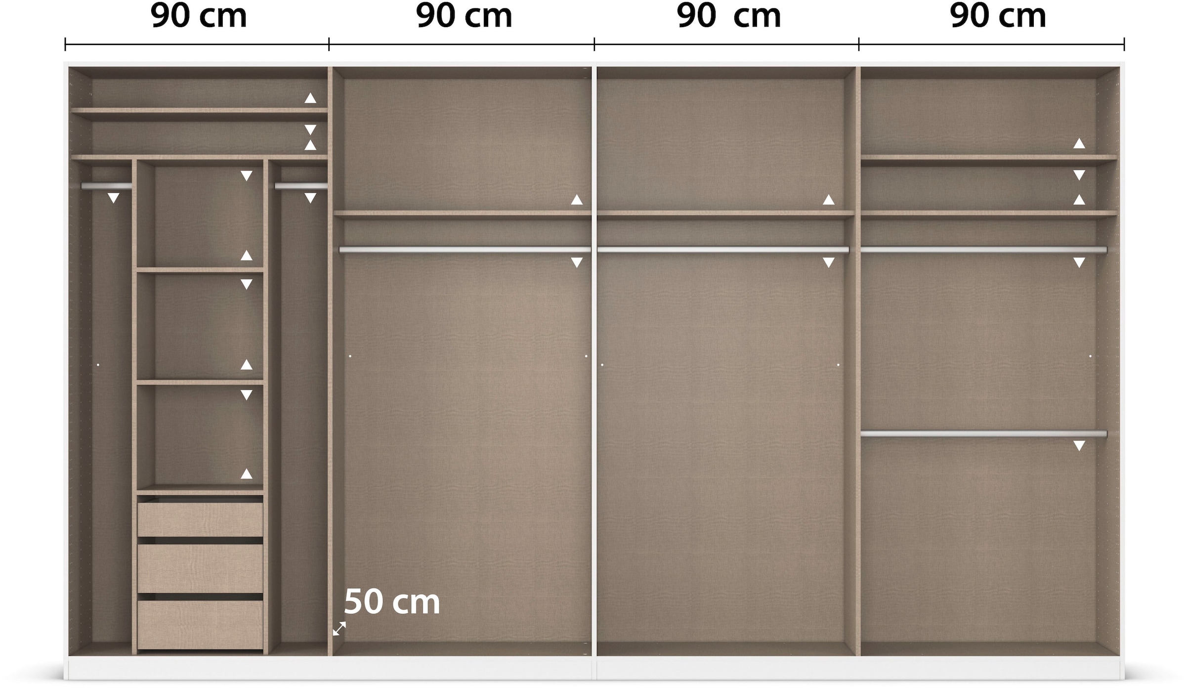 rauch Drehtürenschrank »Kleiderschrank Schrank Garderobe TOPSELLER OTELI inkl. Inneneinteilung«, (erhältlich in Breiten 91-360 cm, ab Breite 136cm inkl. Innenschubladen), mit zusätzlichen Einlegeböden, optional mit Spiegel MADE IN GERMANY