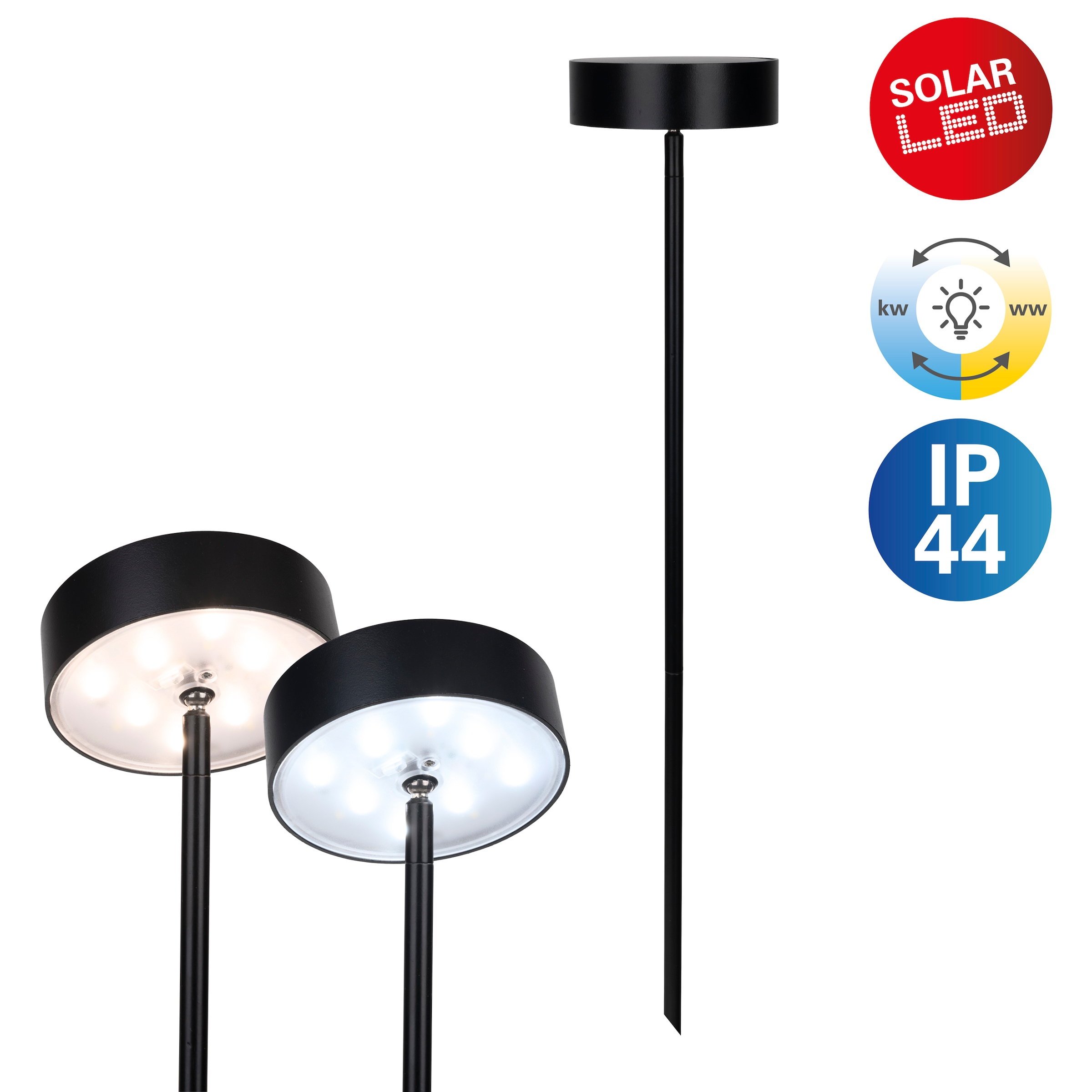 näve LED Solarleuchte »Laupheim« LED-Modul 1 Stk. warmweiß - kaltweiß LED Dekoerdspieß H: 56cm, schwarz, CCT, Schiebeschalter, Schirm rund