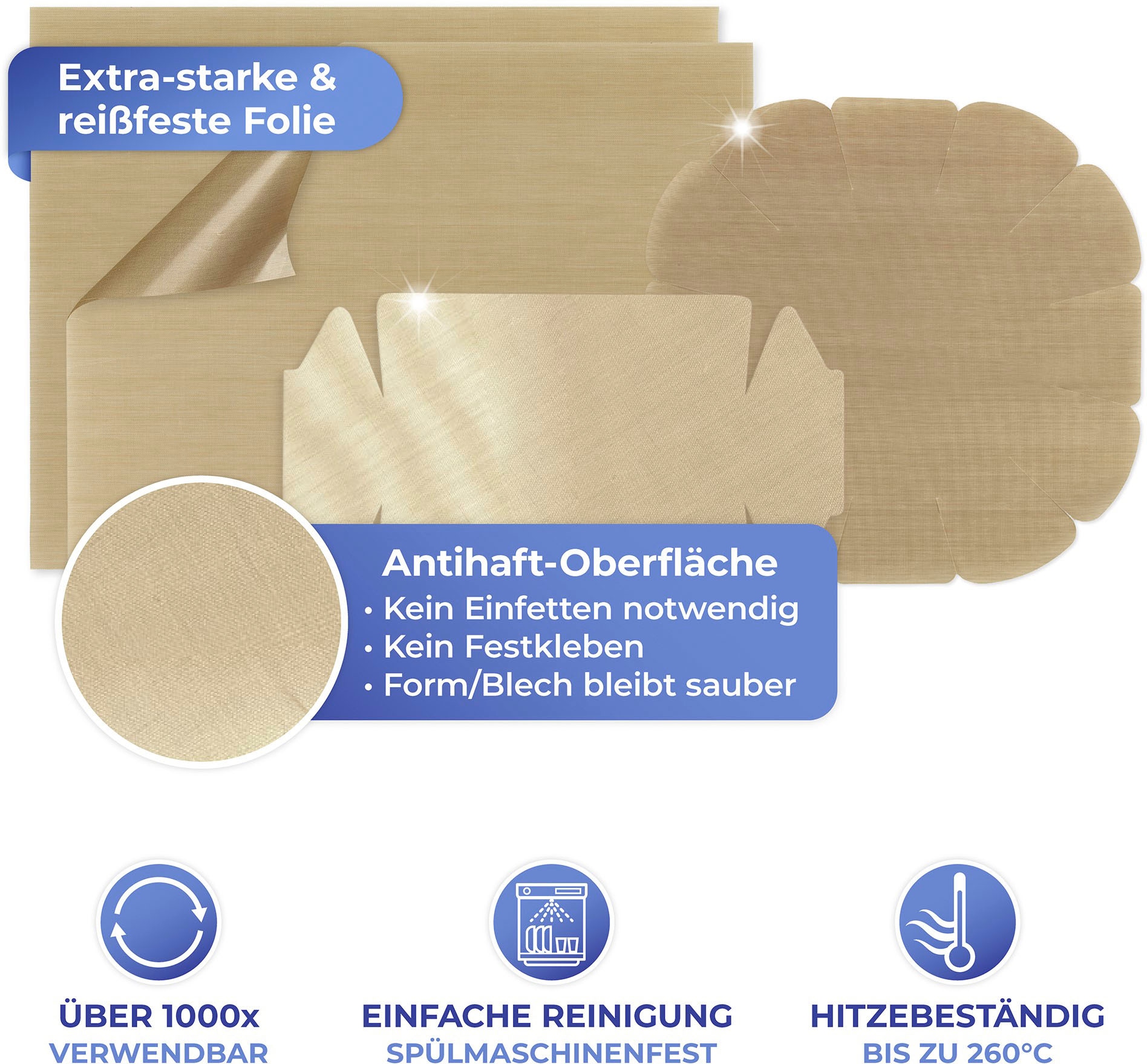 Maximex Backmatte, (Set, 4 tlg.), mit 2 Dauerbackfolien und 2 Backform-Zuschnitten