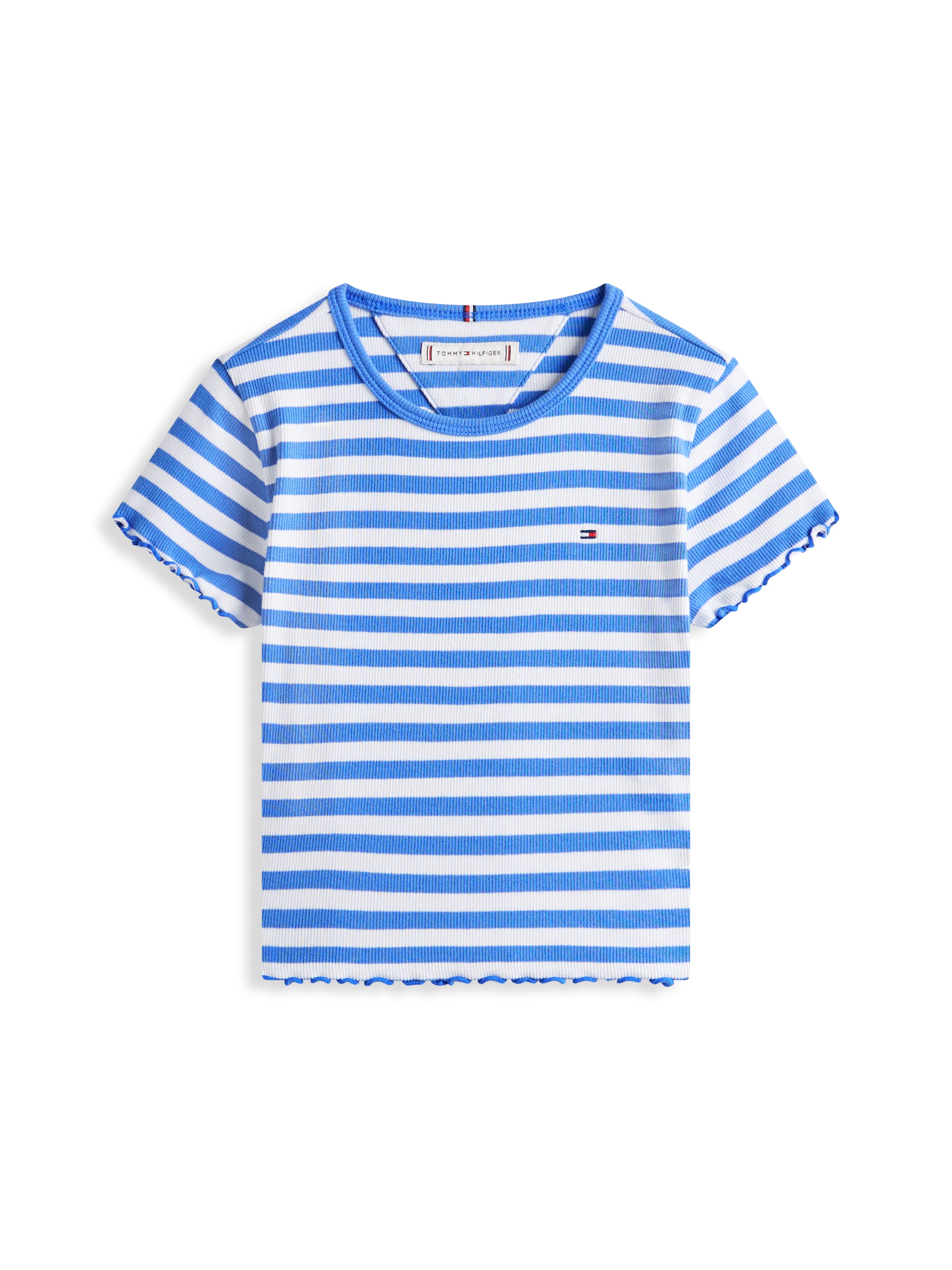 Tommy Hilfiger T-Shirt »ESSENTIAL RIB TOP mit Babylock-Kanten und Stickerei« unifarben, casual, regular fit, Baumwollmix, Rundhals
