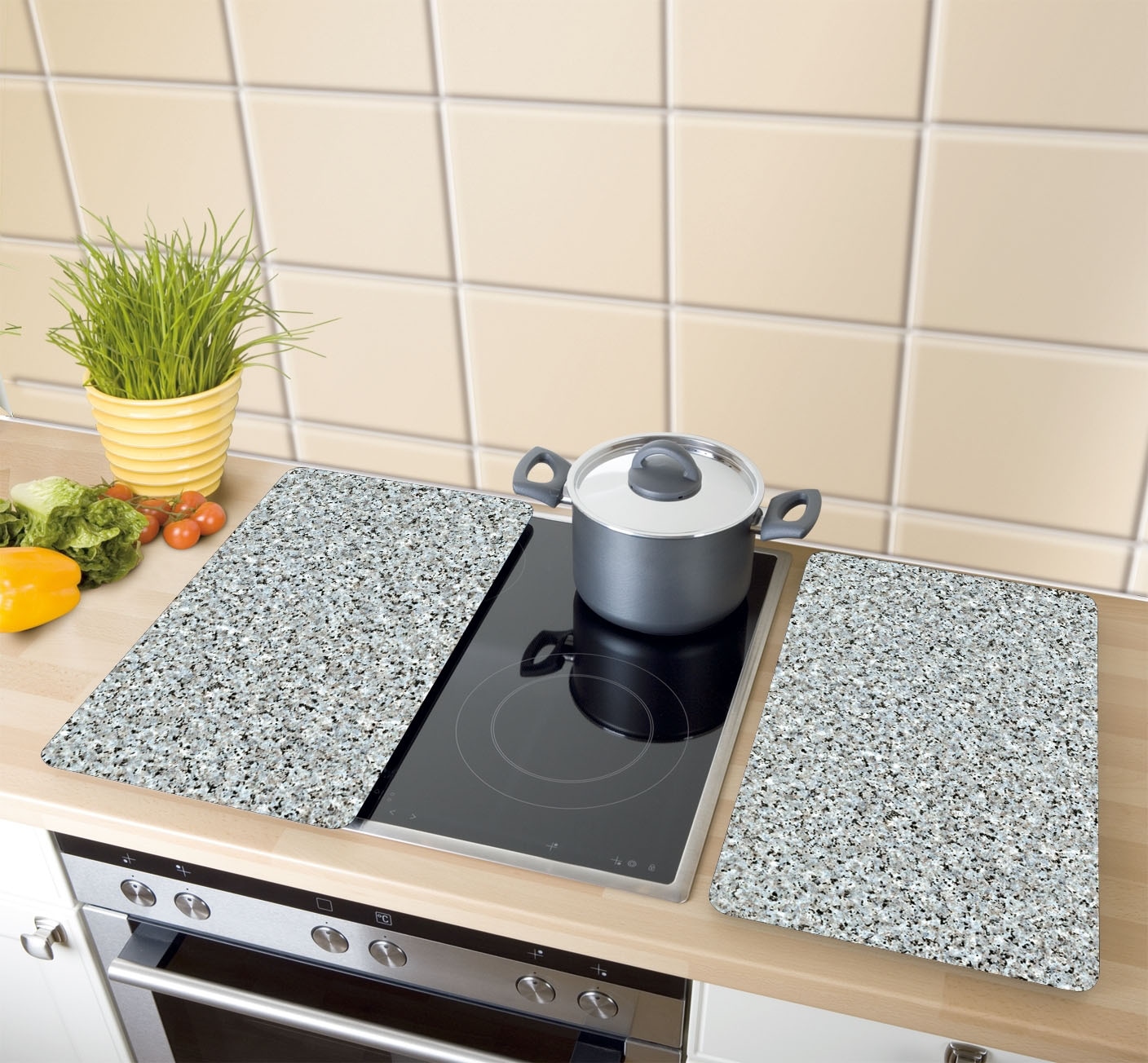 WENKO Herd-Abdeckplatte »Universal Granit«, (Set, 2 tlg.)