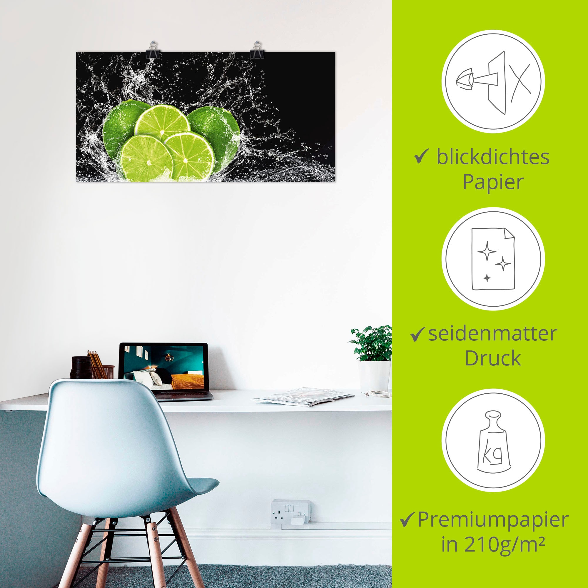 Artland Wandbild »Limone mit Spritzwasser« Obst Bilder 1 Stk. tlg. als Leinwandbild, Poster, Wandaufkleber in verschied. Größen