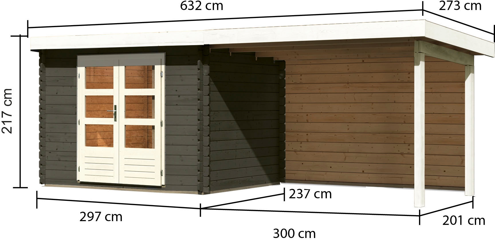 Karibu Gartenhaus »Schloßsee 3«, mit Anbaudach und Rückwand