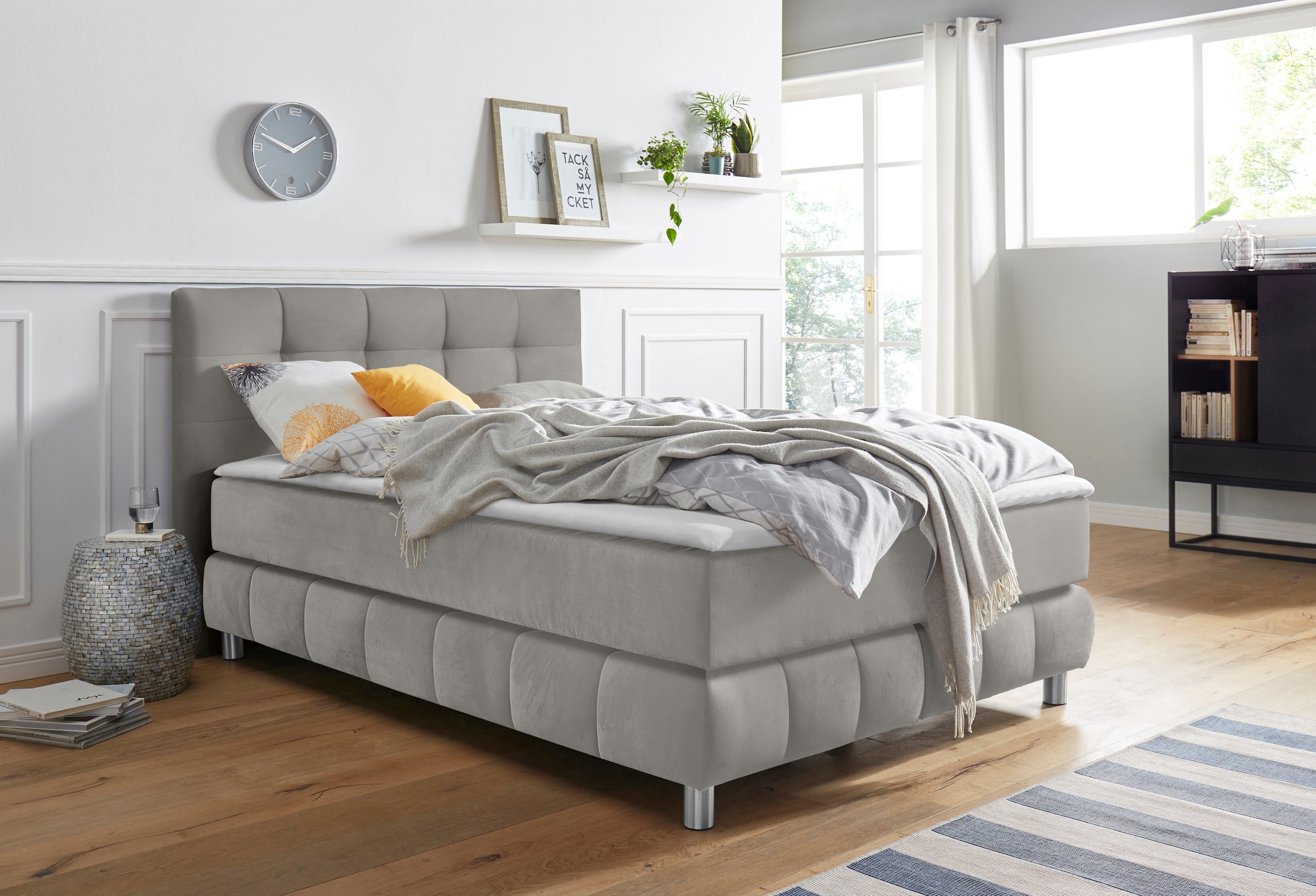 Home affaire Boxspringbett »Salo XXL« in Samtoptik oder Struktur, 6 Breiten in Überlänge 220cm, 4 Härtegrade