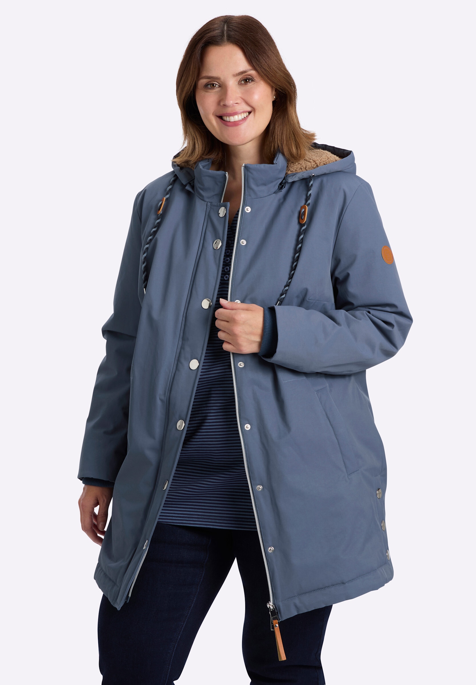 Sheego Parka »Outdoorjacke Parka mit kuscheligem Teddyfutter« Abnehmbare Kapuze