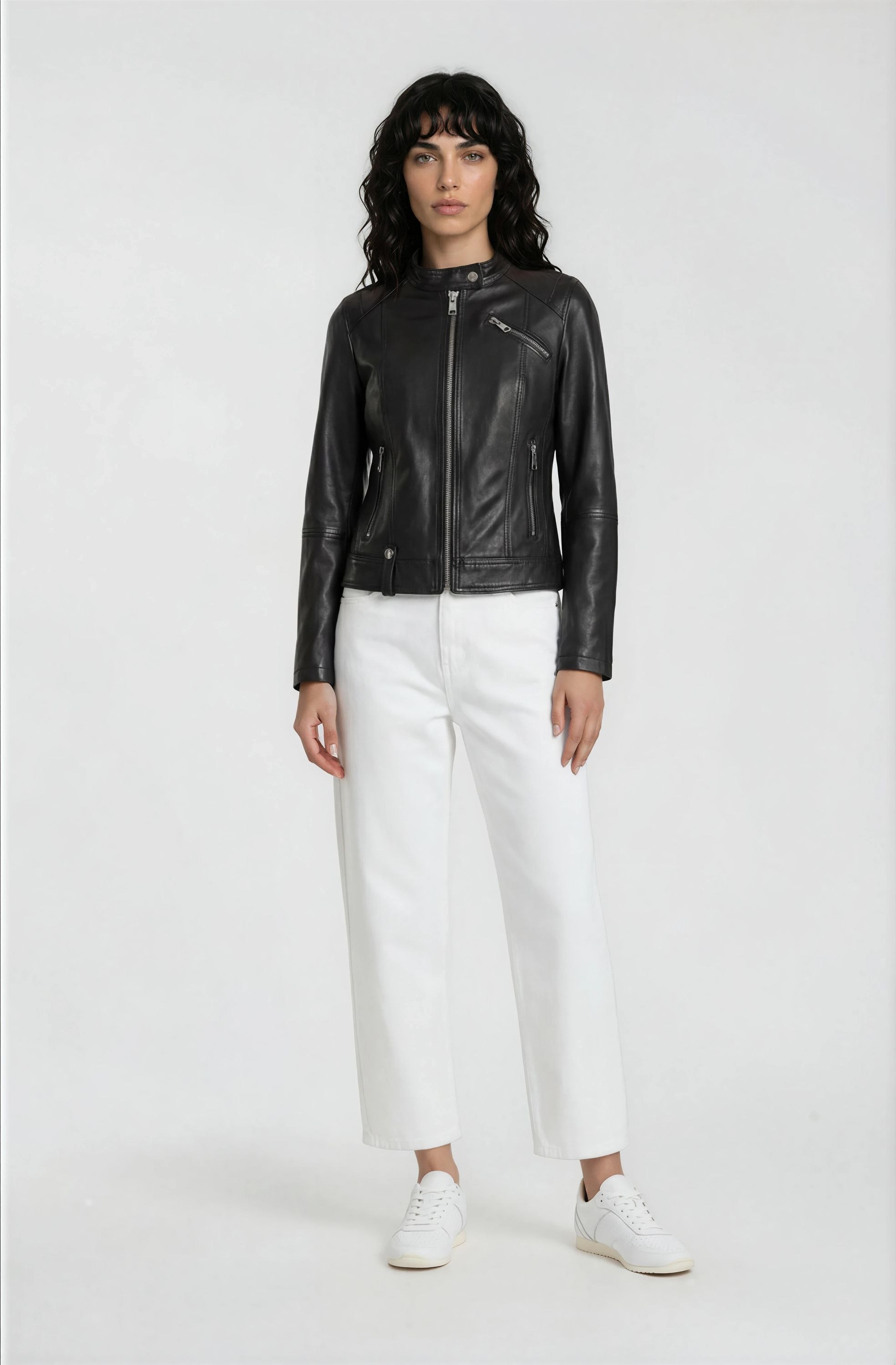 trueprodigy Lederjacke »Teona diverse Reißverschlüsse mit Stehkragen und Knopf« ohne Kapuze