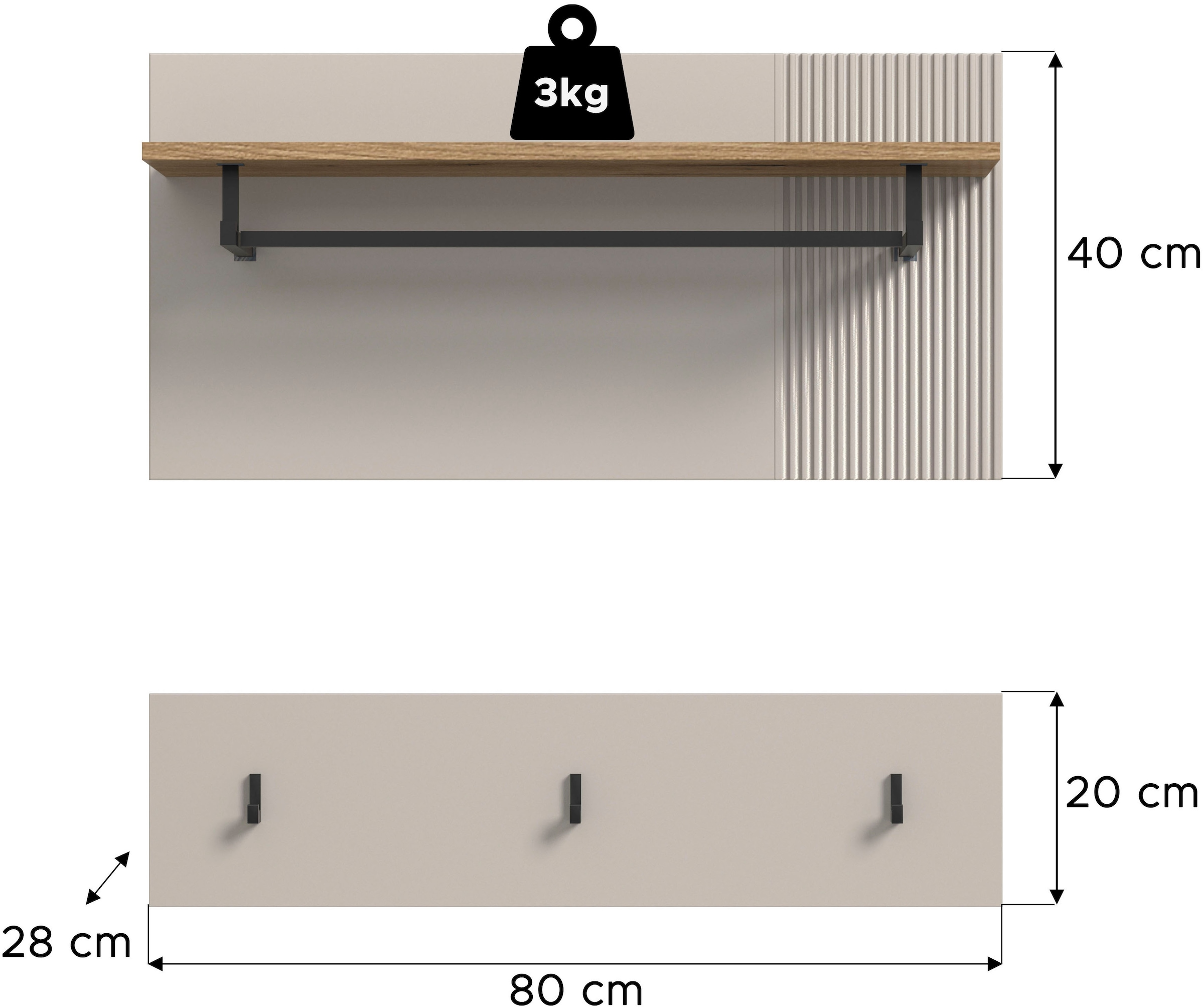 INOSIGN Garderobenpaneel »EDIL, Breite 80cm, 2-teilig, Hakenleiste & Paneel« moderne Farbkombination, Haken aus Metall,  Paneel, Garderobe, Wandboard, Ablage, Wandpaneel