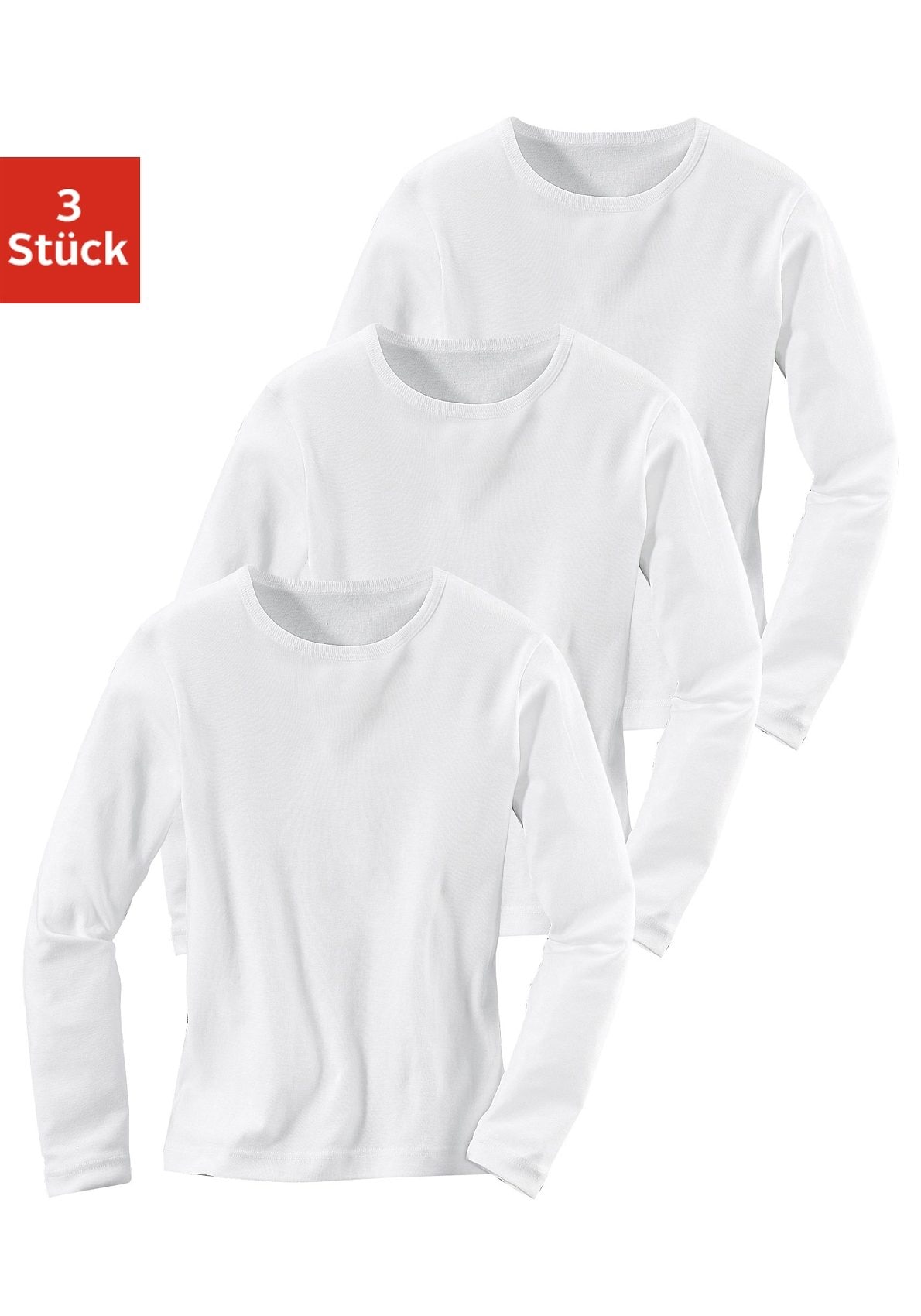 Langarmshirt, (3er-Pack), in Rippenqualität