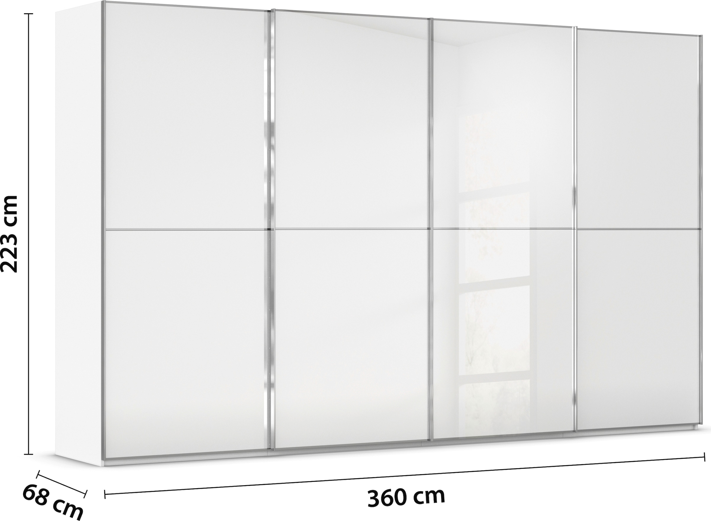 rauch Schwebetürenschrank »Kleiderschrank Schrank Garderobe Schlafzimmerschrank SCALE-DUO«, edle zweigeteilte Türen Glas-Front mit 3 Zierleisten MADE IN GERMANY