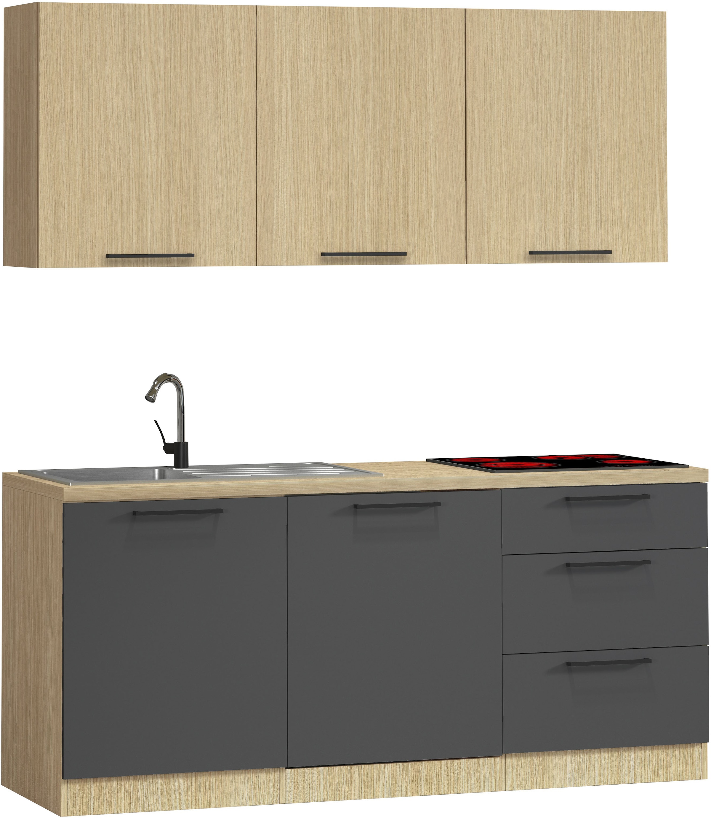 KOCHSTATION Küchenzeile »Luna, Küchenzeile mit Spüle + Siphon, ohne E-Geräte« Breite 182 cm,Türen mit Soft-Close Funktion, Metalgriffe,Made in Italy