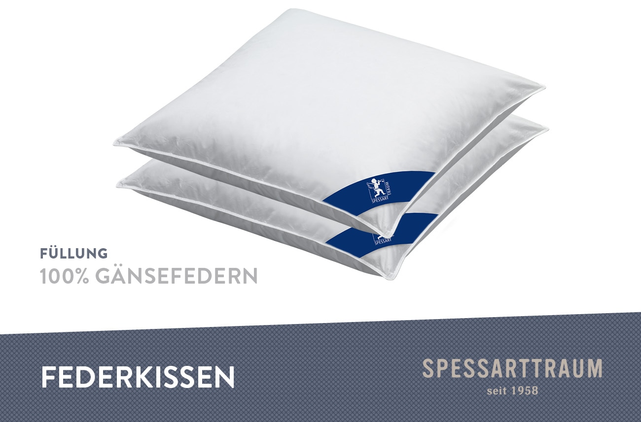 SPESSARTTRAUM Gänsefederkopfkissen »Premium«, Füllung: 100% Gänsefedern, Klasse 1, Downpass zertifiziert, Bezug: 100% Baumwolle, nachhaltig (Made in Green), Hausstauballergiker geeignet, (2 St.), gute Stützkraft, Seitenschläfer & Rückenschläfer