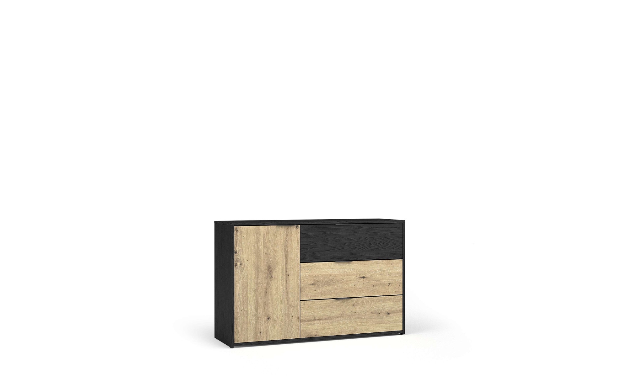 Home affaire Kommode »PERY Sideboard mit 3 Schubladen und 3 Fächer, Maße B/T/H: 125/36/79 cm« Moderner Schubladenschrank mit viel Stauraum und schwarzen Griffen