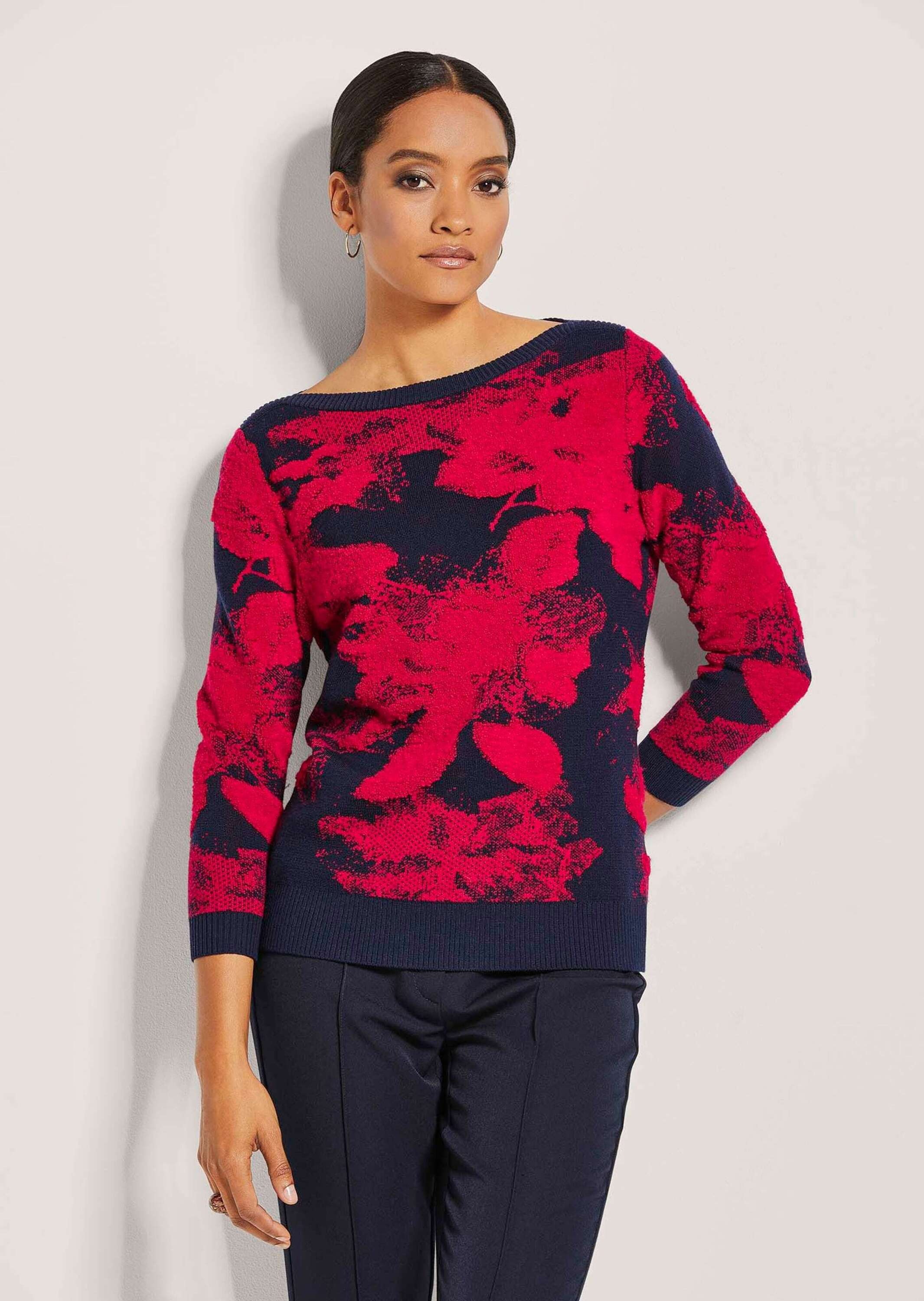 MADELEINE Longpullover »Stricktop Jacquardpullover mit Druck, Langarm«
