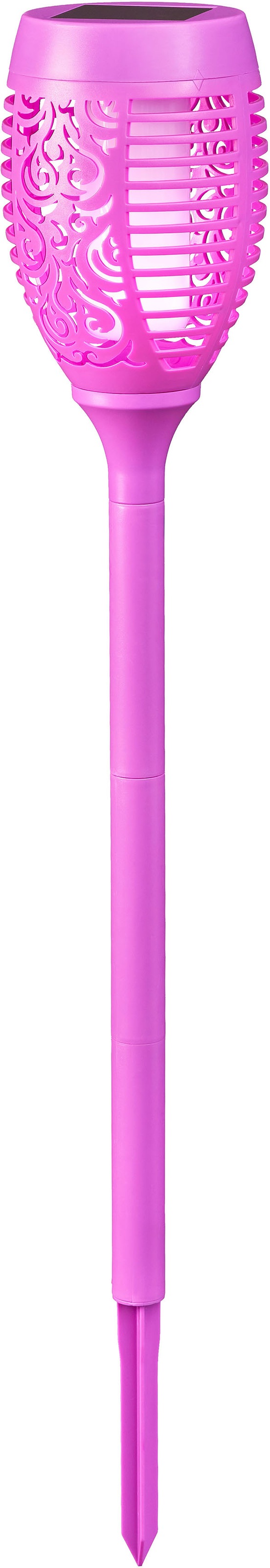 Bonetti LED Gartenfackel LED-Modul 3 Stk. LED Solar Gartenfackel mit realer Flamme 3er Set in lila, Größe Höhe: 72 cm