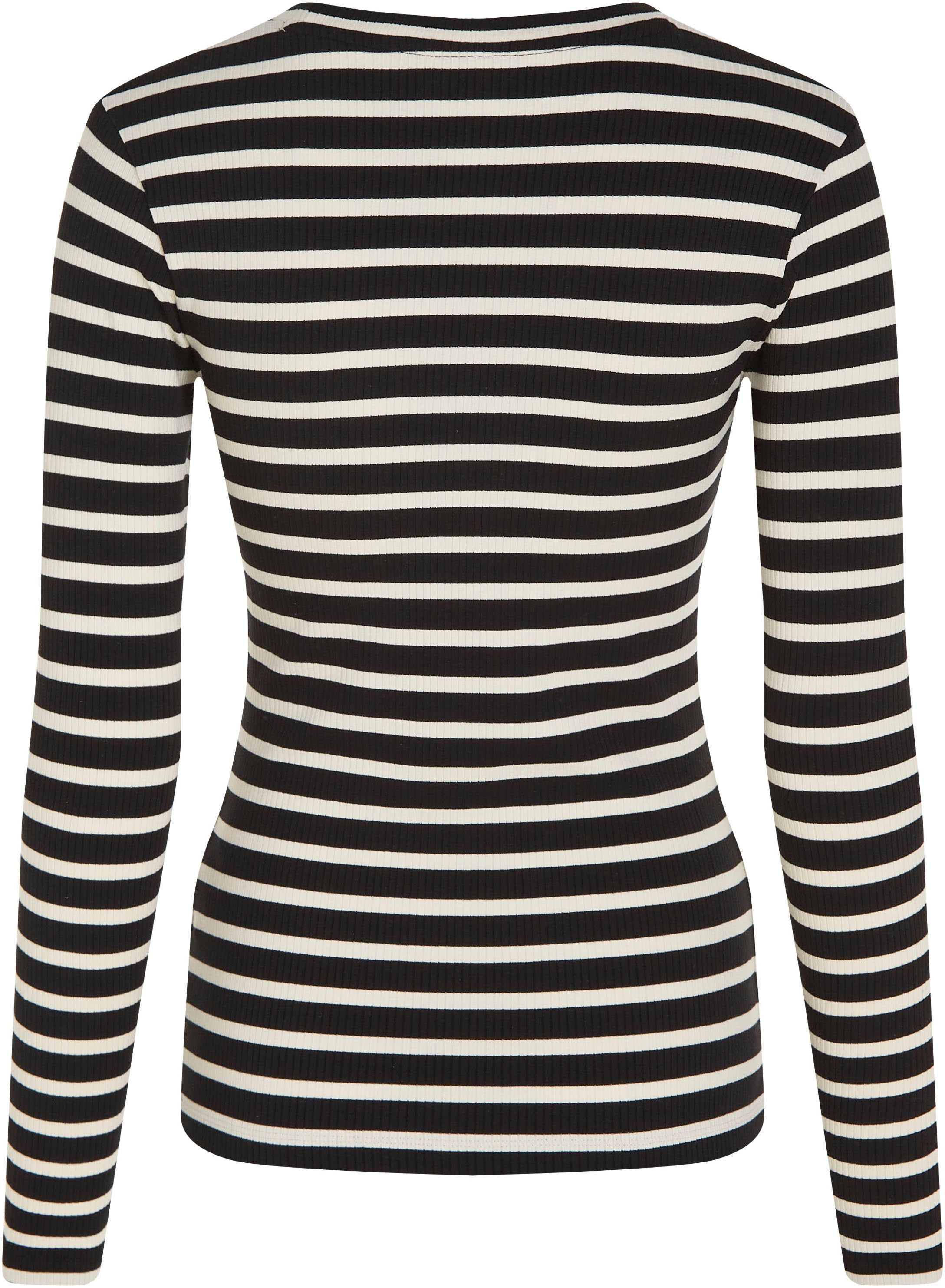 Tommy Hilfiger Langarmshirt »SLIM 5X2 RIB STRIPE C-NK LS«, mit Logoprägung