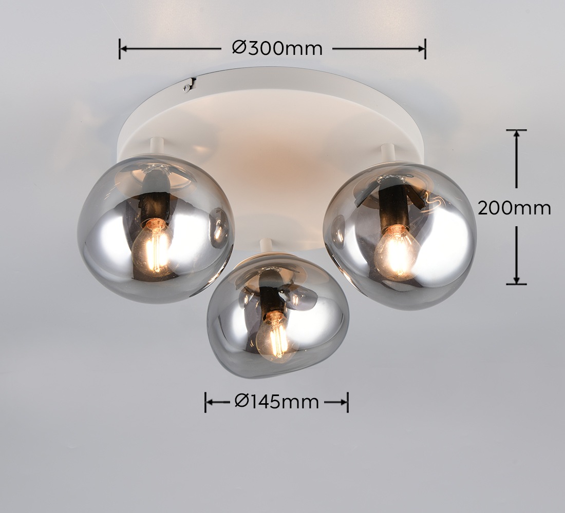 s.Oliver Deckenleuchte »ANJELLA, Deckenlampe exkl 3x E14 max 10W, in warm grey + smoke Glas,«, 3 flammig, Leuchtmittel E14 | Leuchtmittel wechselbar, mit mundgeblasenen Glas Lampenschirmen in rauchgrau, Ø gesamt 40cm