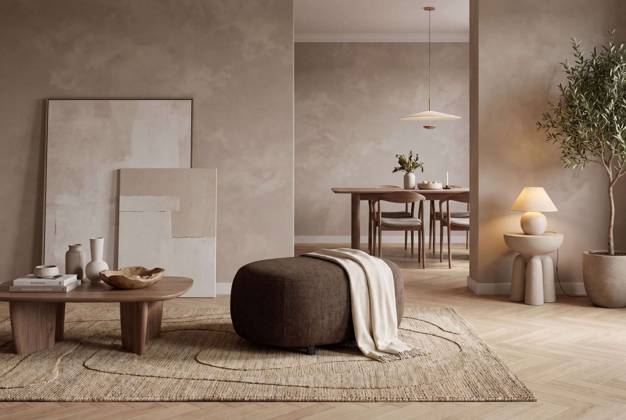 Home affaire Polsterhocker »OSTRUP, Naturtöne, Boucle oder Chenille« 90x64 cm, organische Form mit sanften Rundungen
