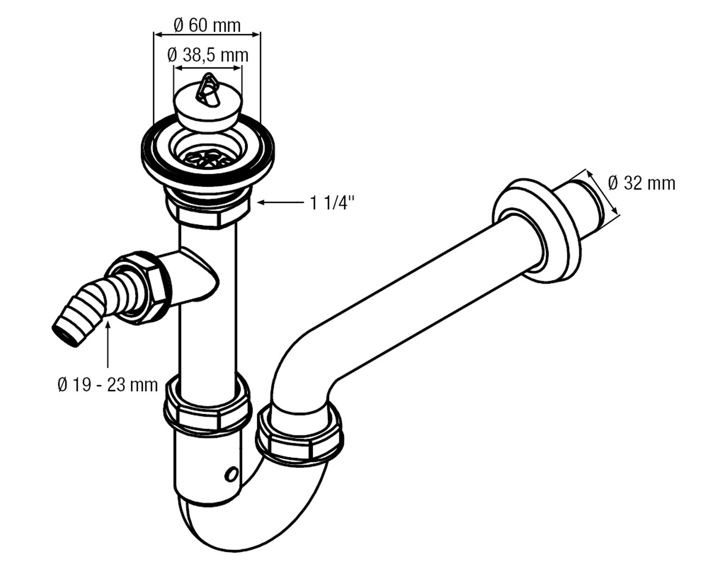 CORNAT Siphon »1 1/4 Zoll x 32 mm - Mit Geräteanschluss & Ablaufventil« Hergestellt aus recycelten Kunststoffen - Made in Germany Qualität