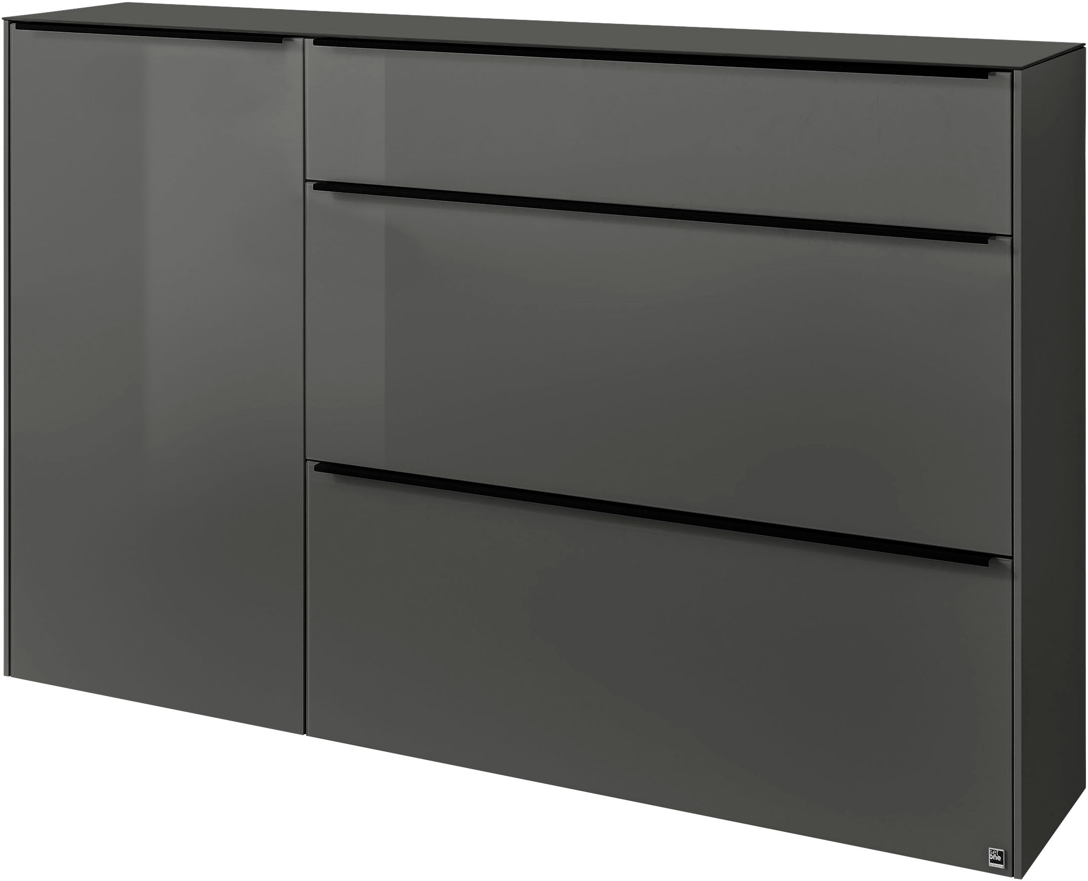 set one by Musterring Sideboard »reno-Dielen« 1 Stk. tlg. 1 Schubkasten, 2 Klappen, 1 Tür, Glasfronten in 2 Farben, 160 x 104 cm